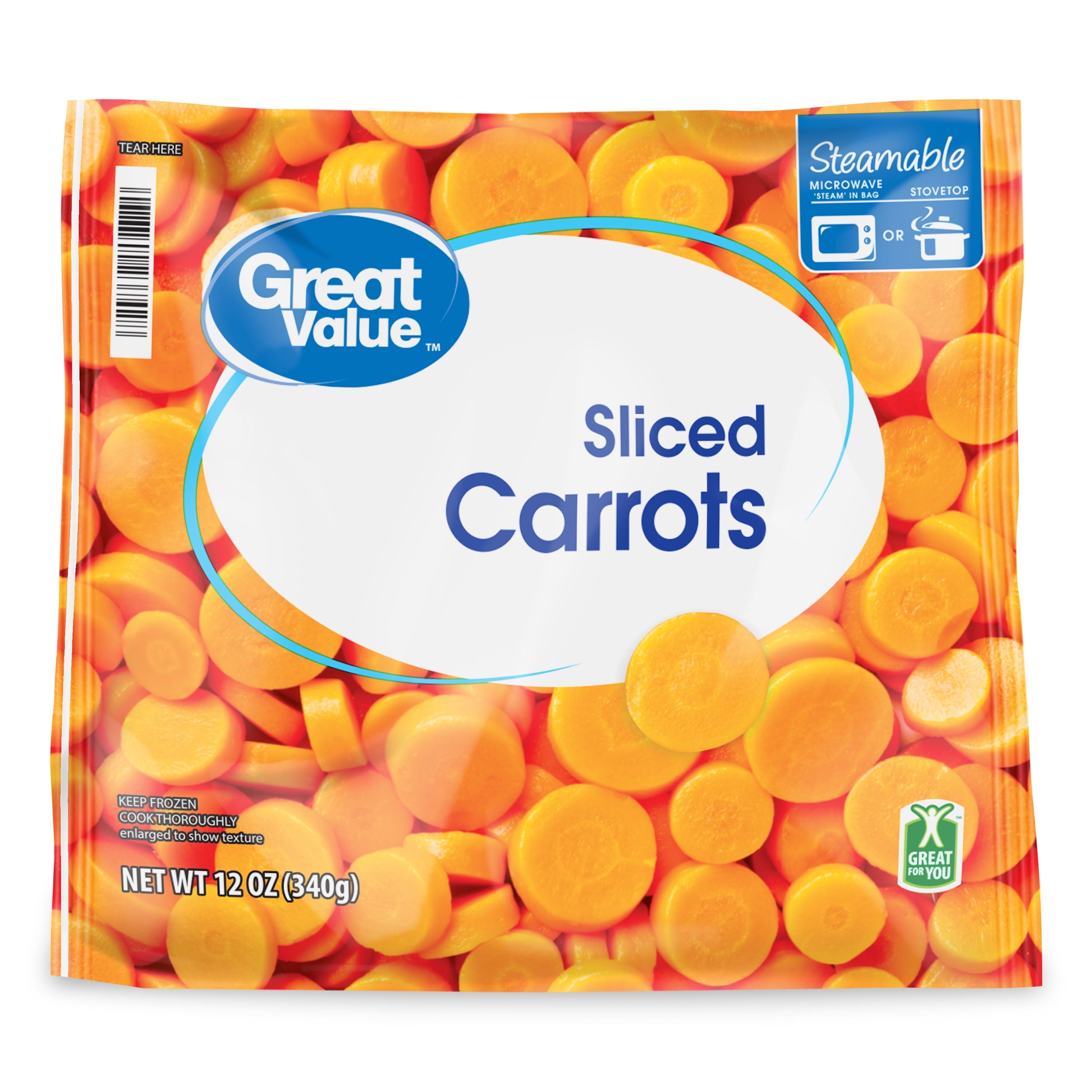Great Value Sliced Carrots Steamable Bag Frozen 12 Oz