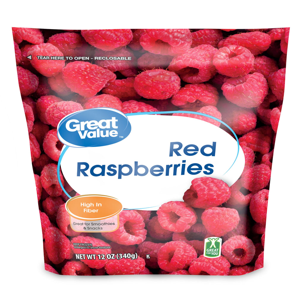 Great Value Whole Red Raspberries Frozen 12 Oz