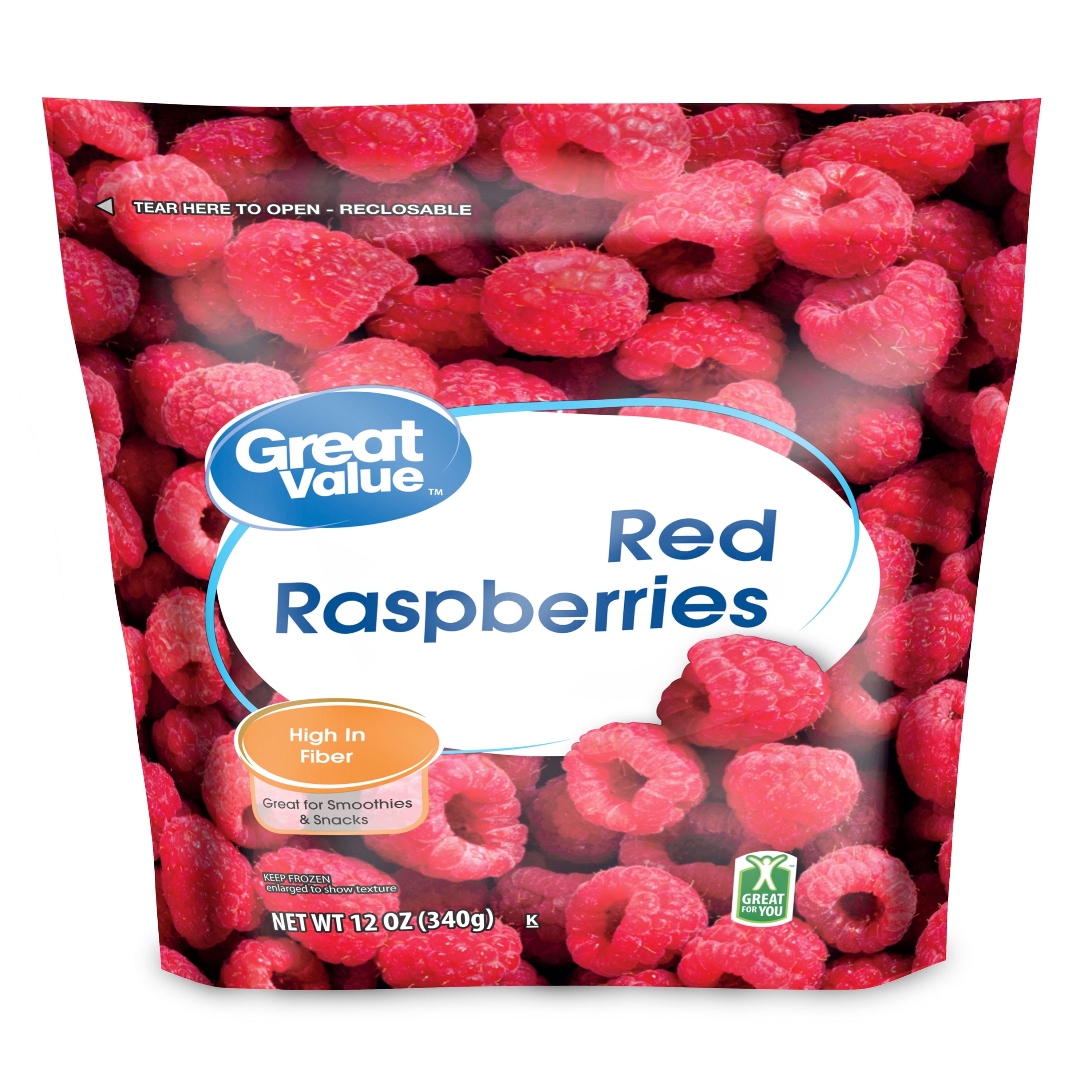 Great Value Whole Red Raspberries Frozen 12 Oz