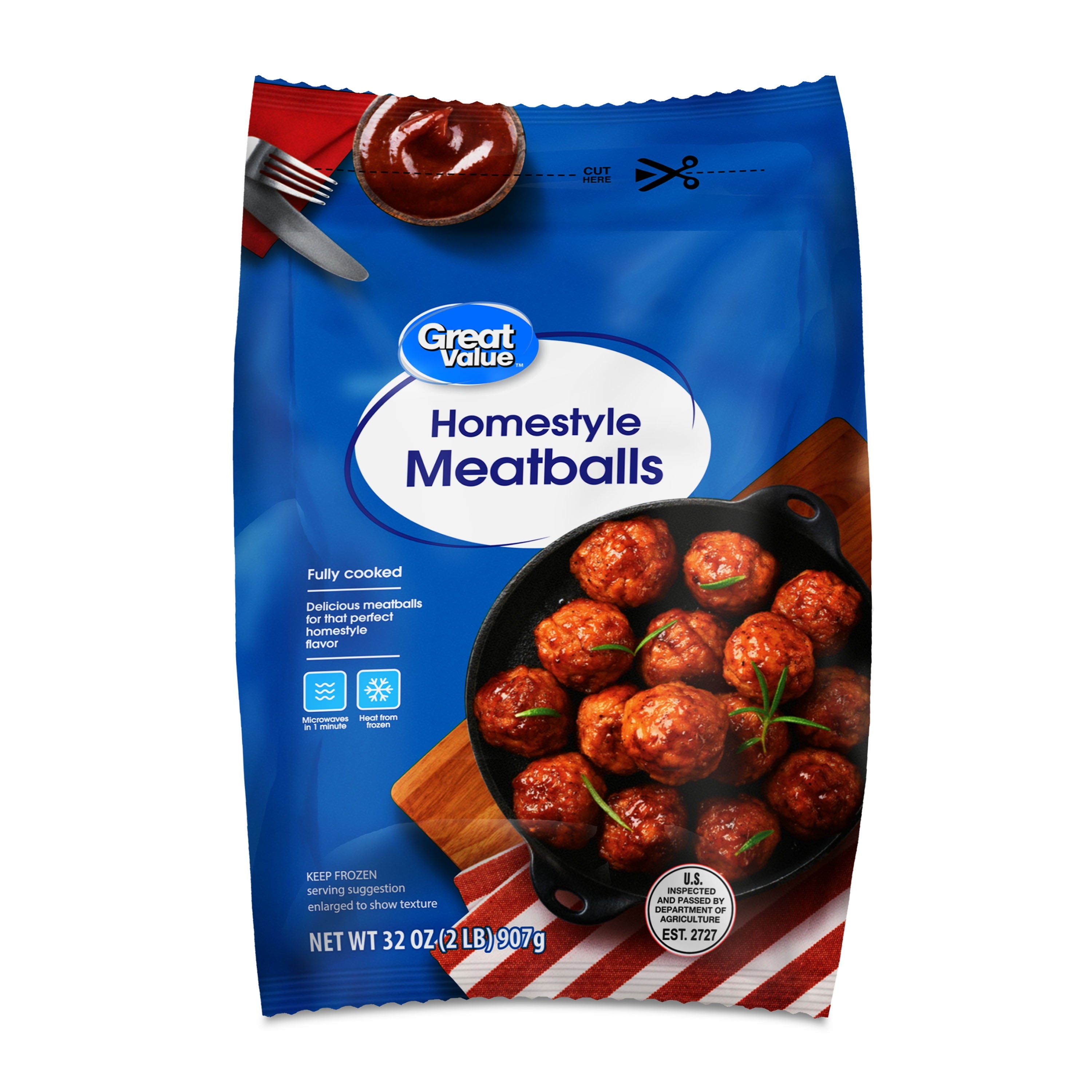 Great Value Fully Cooked Homestyle Meatballs Frozen 2 Lb