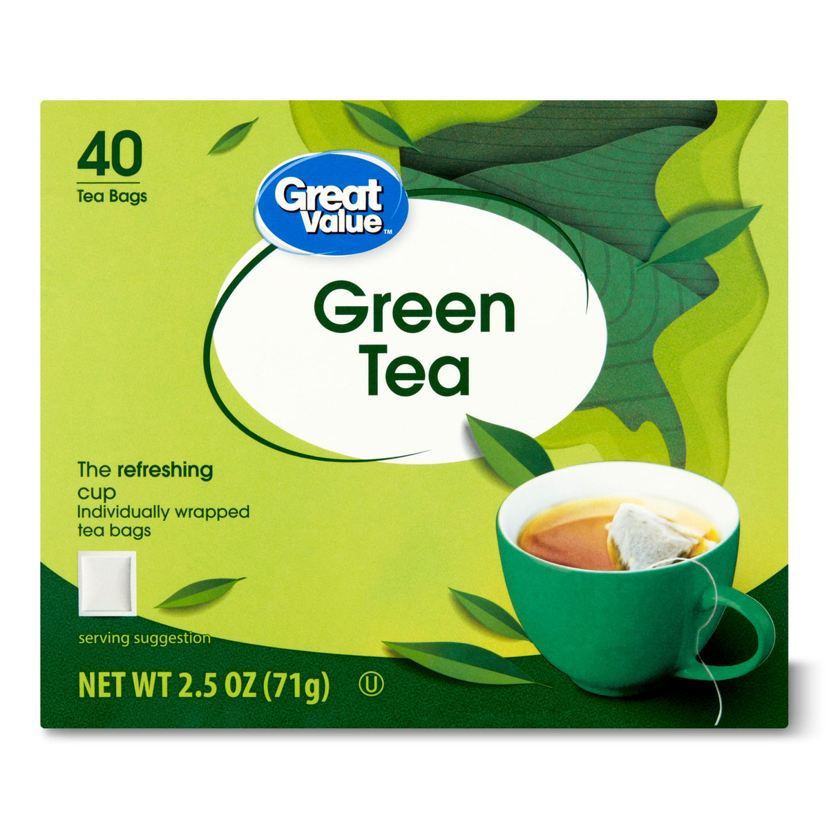 Great Value Naturally Caffeinated Green Tea Bags 2.5 oz 40 Count