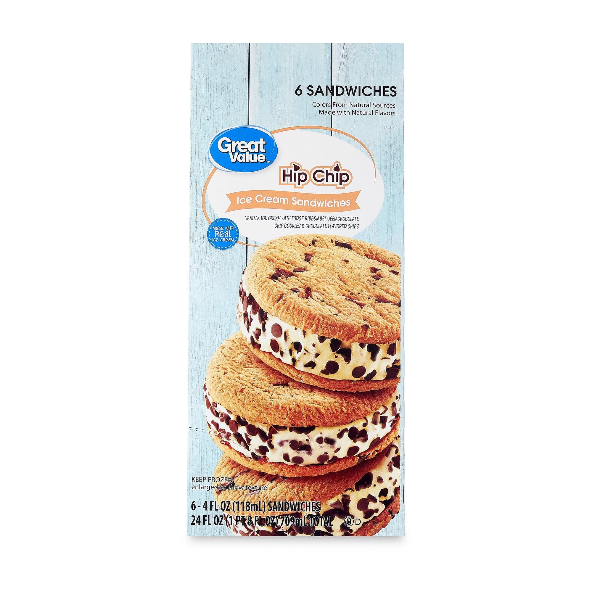 Great Value Hip Chip Ice Cream Sandwiches 6 Count 24 Fl Oz