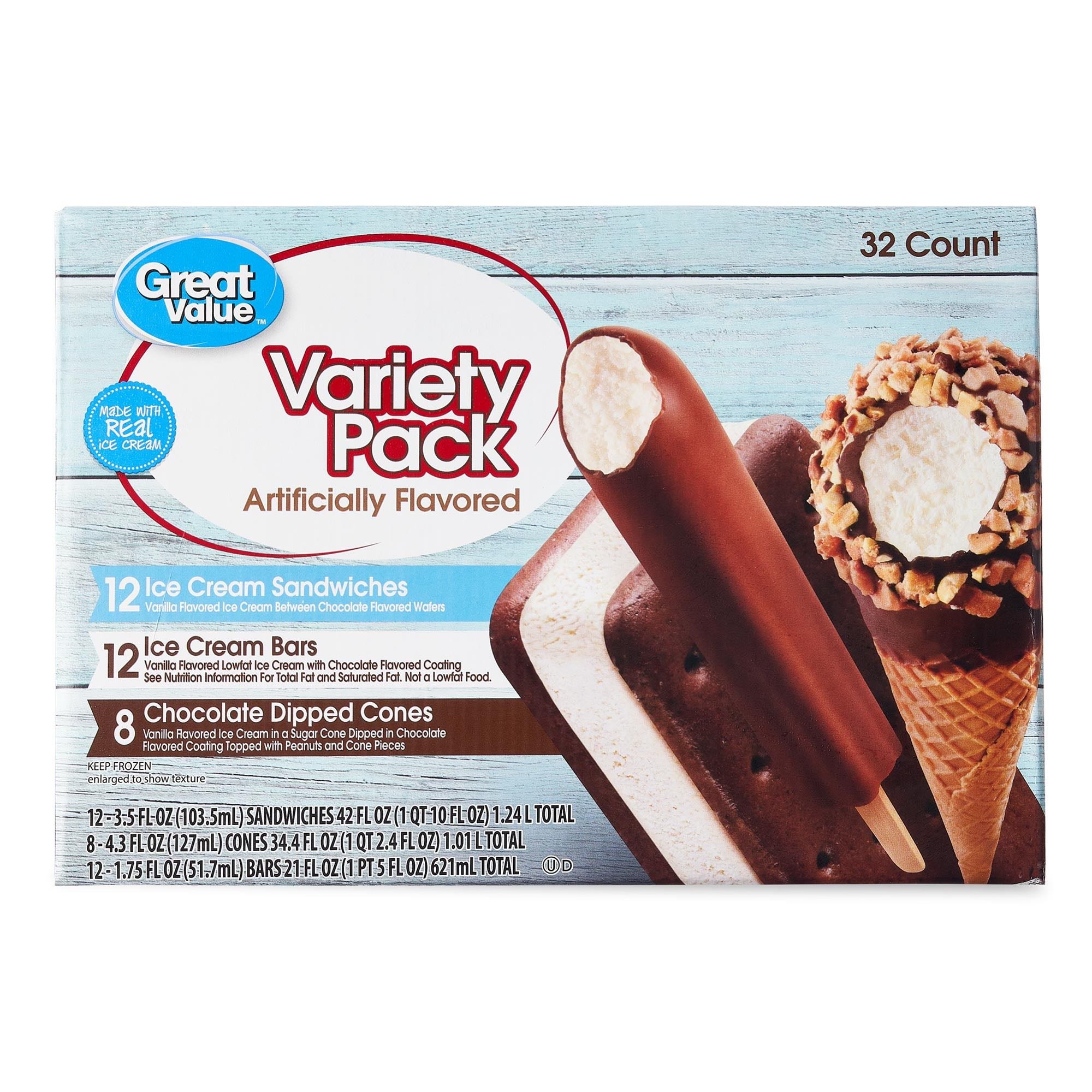 Great Value Chocolate & Vanilla Ice Cream Variety Pack 32 Count 97.4 Fl Oz