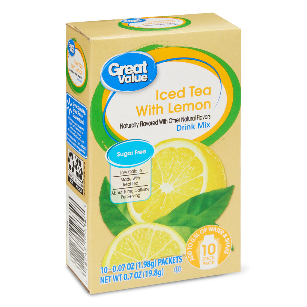 Great Value Sugar-Free Iced Tea with Lemon Naturally Decaffeinated Instant Drink Mix 0.07 oz 10 Count
