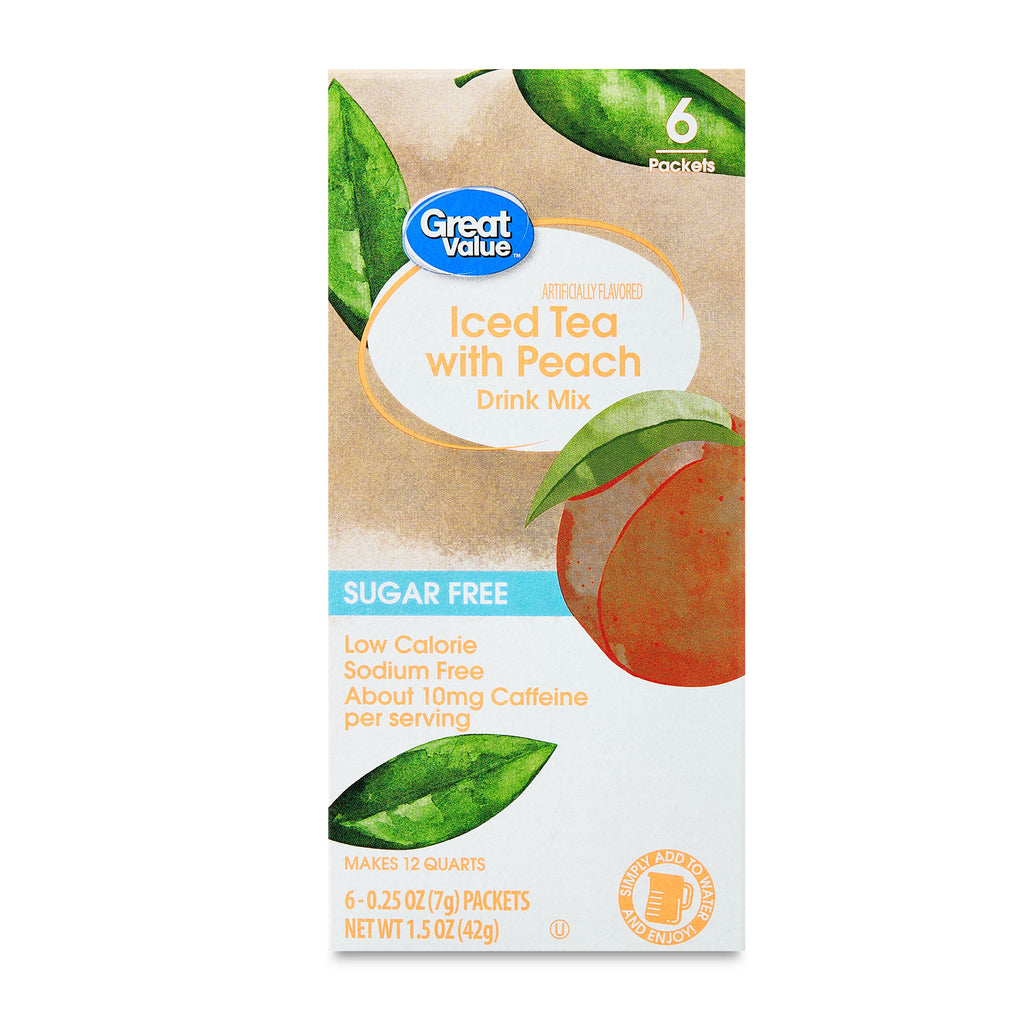 Great Value Iced Tea with Peach Sugar Free Instant Drink Mix 0.25 oz 6 Count