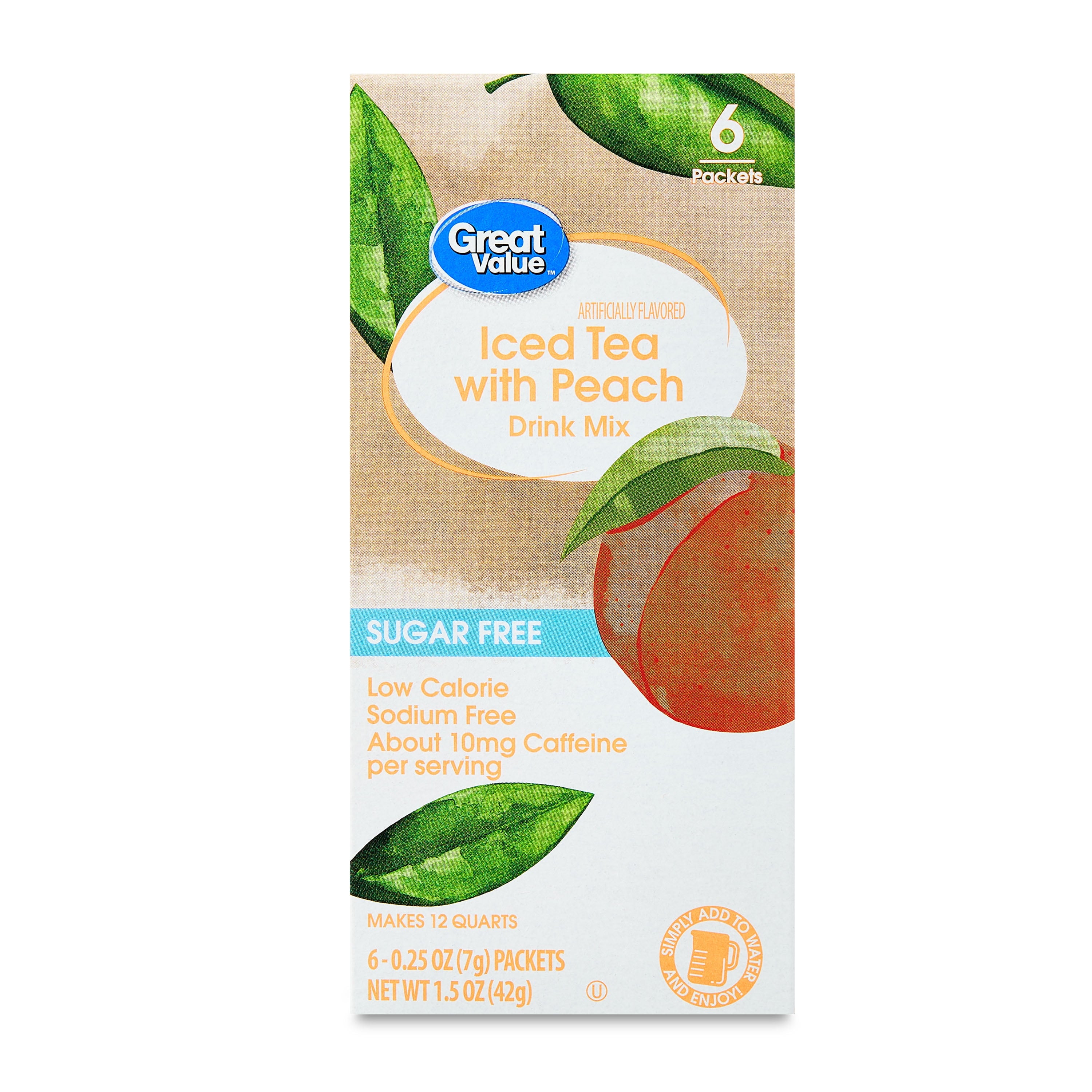 Great Value Iced Tea with Peach Sugar Free Instant Drink Mix 0.25 oz 6 Count