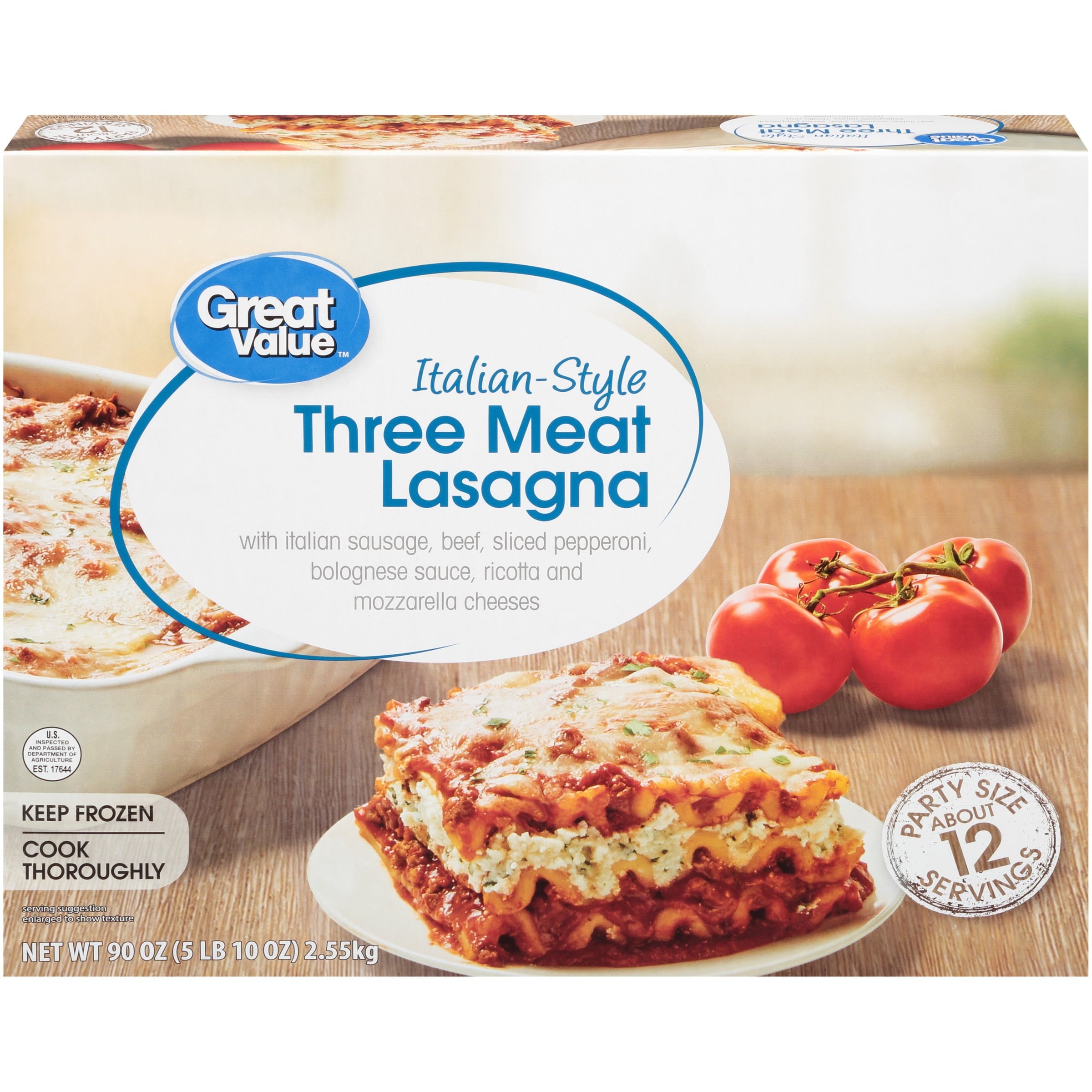 Great Value Italian-Style Three Meat Lasagna Frozen 90 Oz