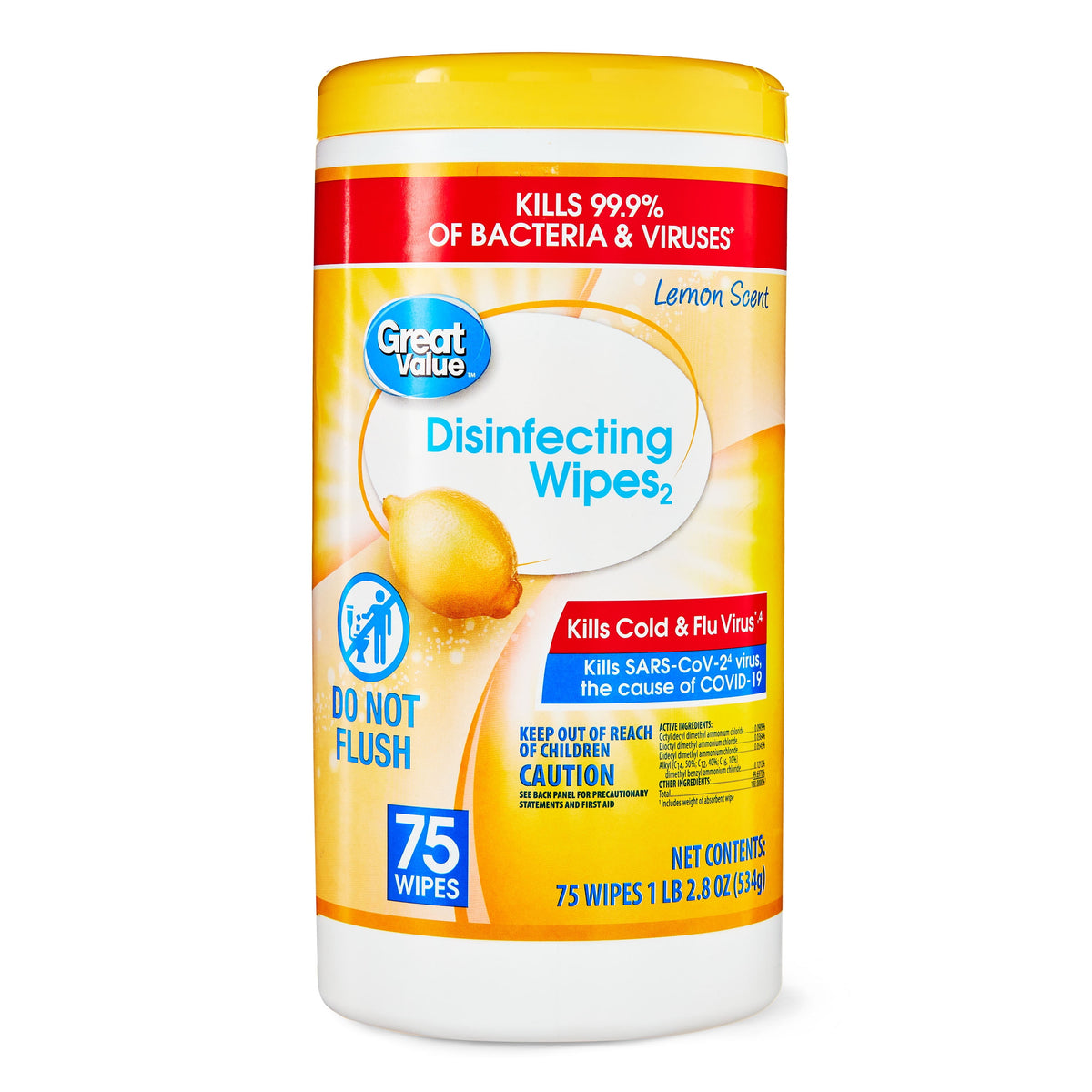 Great Value Lemon Scent Disinfecting Wipes 75 Count