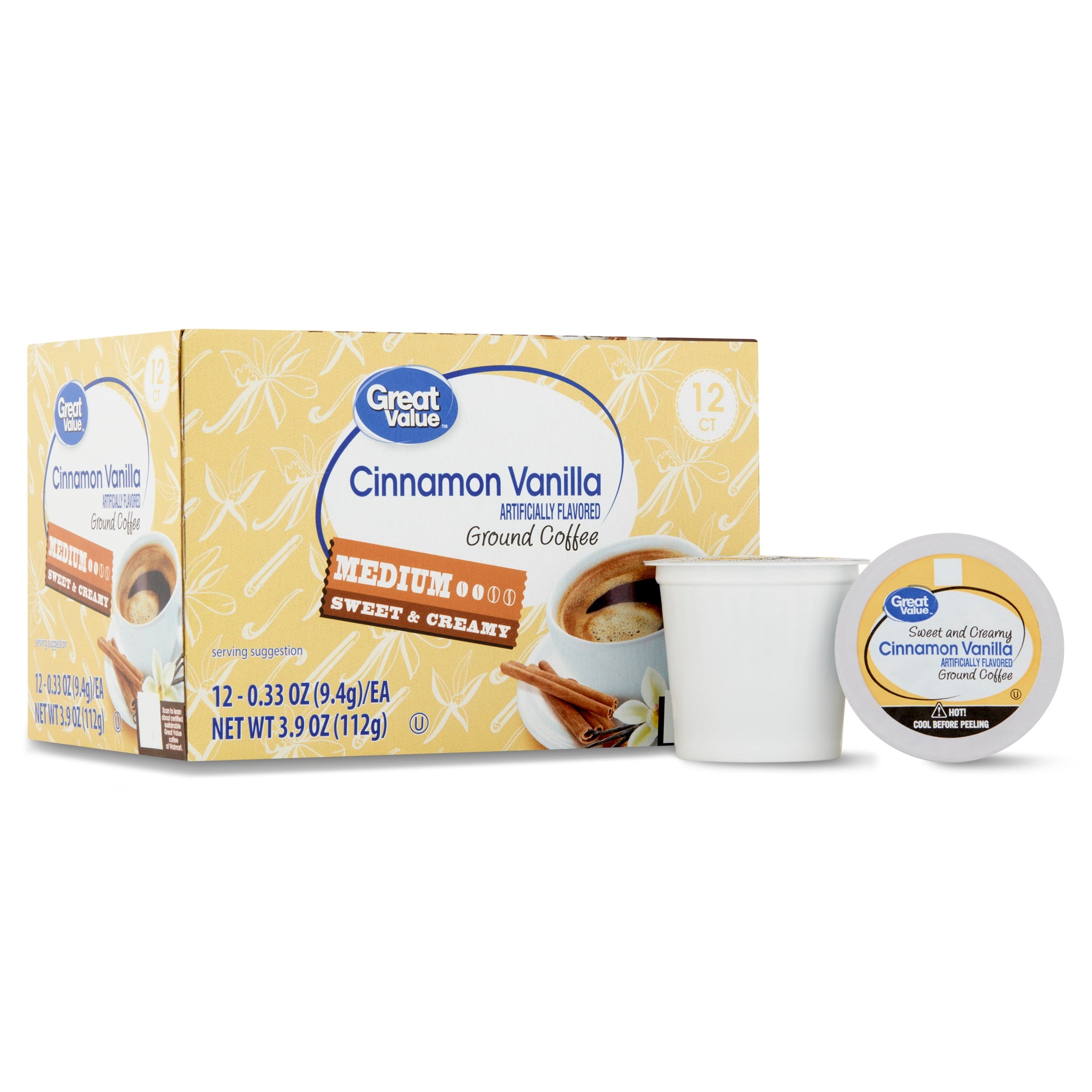 Great Value Medium Roast Cinnamon Vanilla Ground Coffee Pods 12 Count