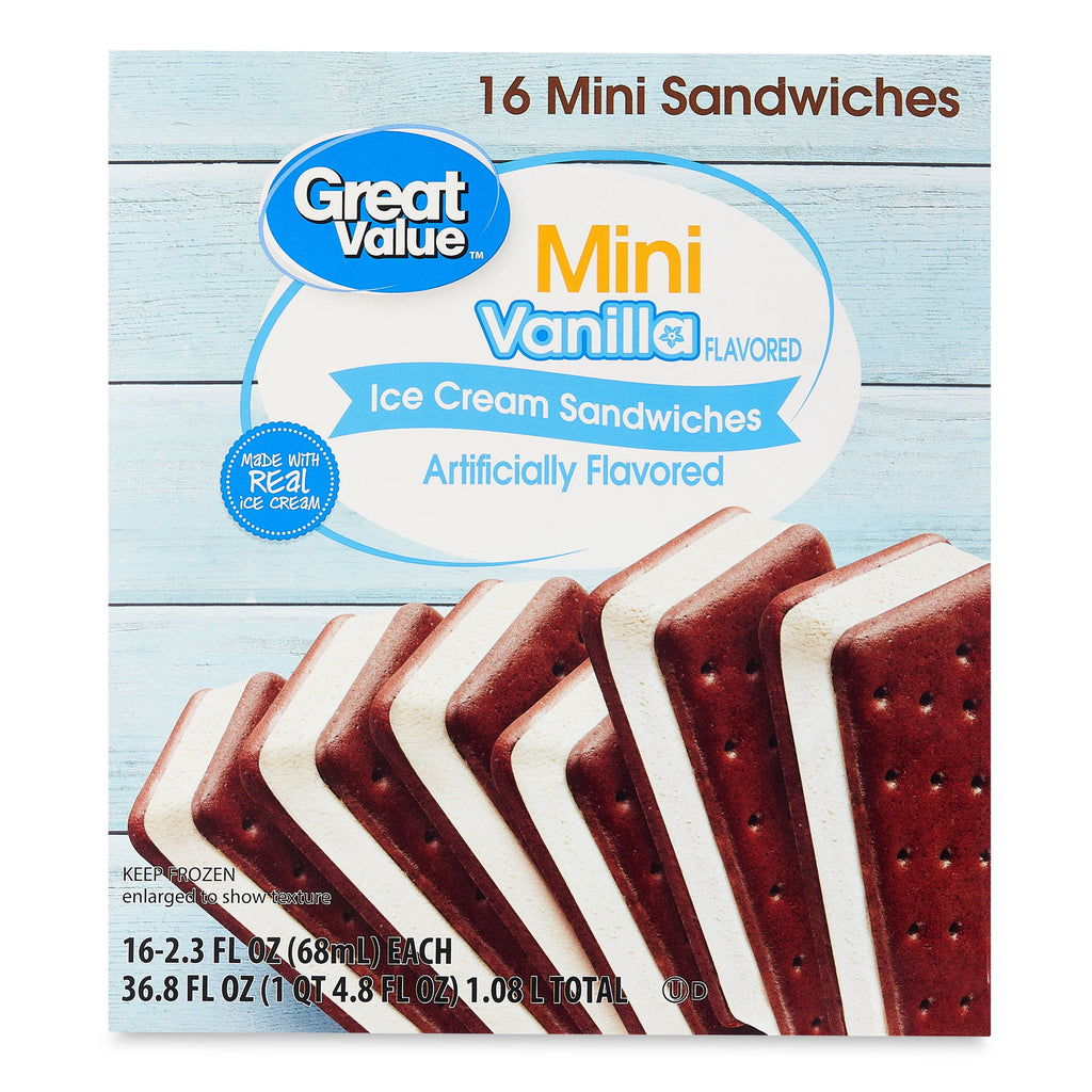 Great Value Mini Vanilla Ice Cream Sandwiches 16 Pack 36.8 Fl Oz