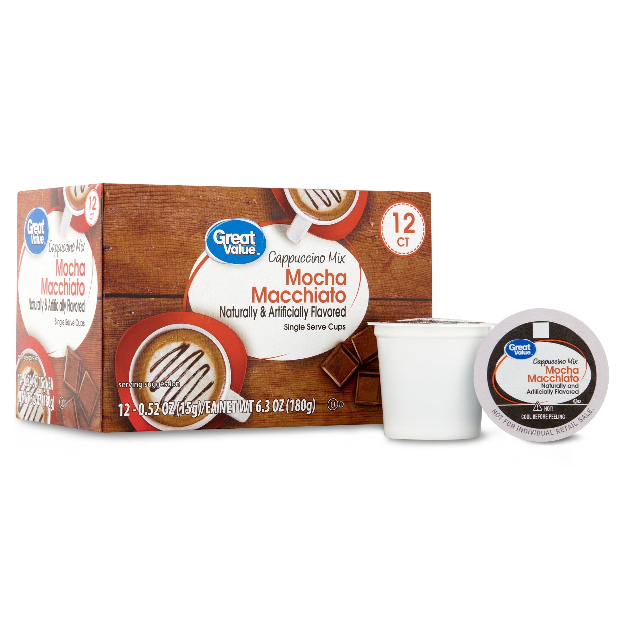 Great Value Mocha Macchiato Medium Roast Cappuccino Mix Single Serve Coffee Pods 12 Count