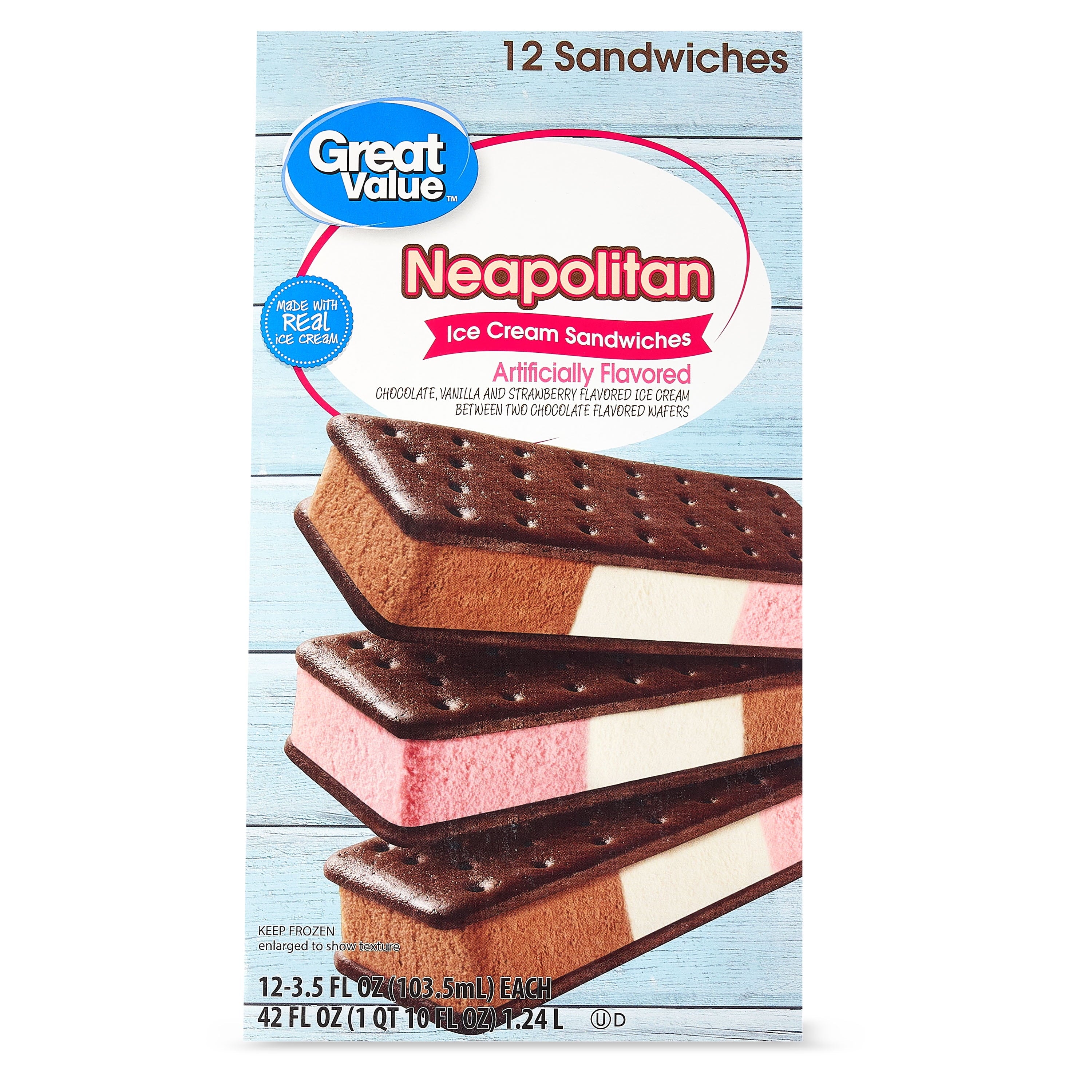 Great Value Neapolitan Ice Cream Sandwiches 12 Count 42 Fl Oz