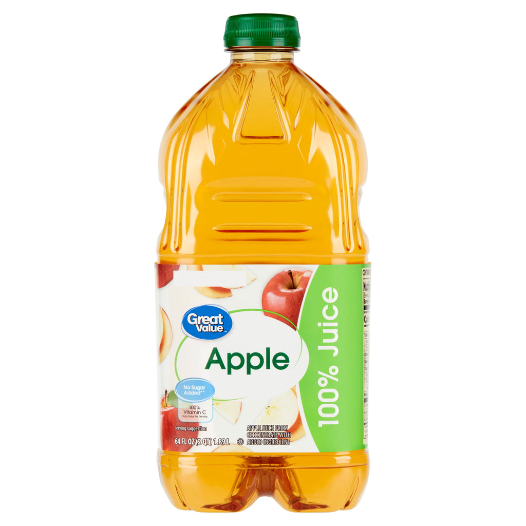 Great Value 100% Apple Juice From Concentrate No Sugar Added Pulp-Free 64 fl oz
