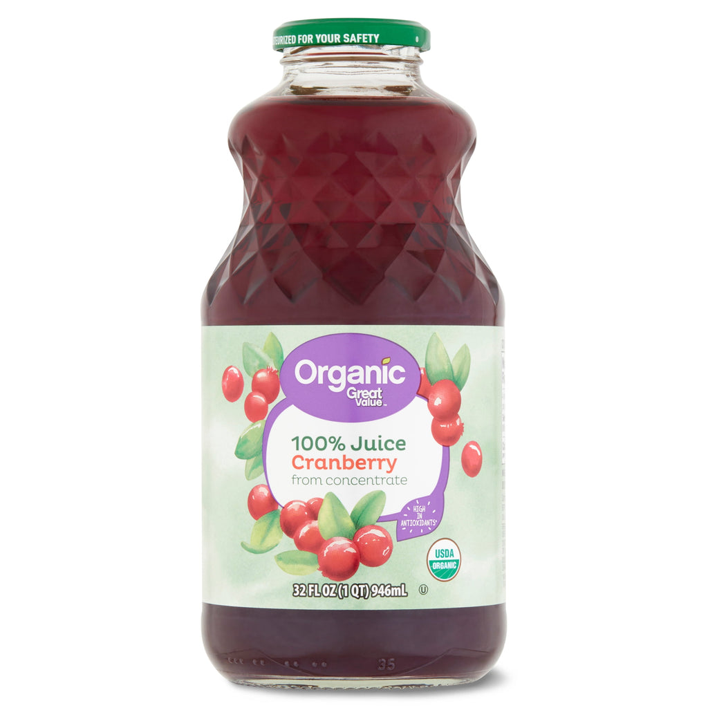 Great Value Organic Cranberry Juice 32 fl oz Bottle