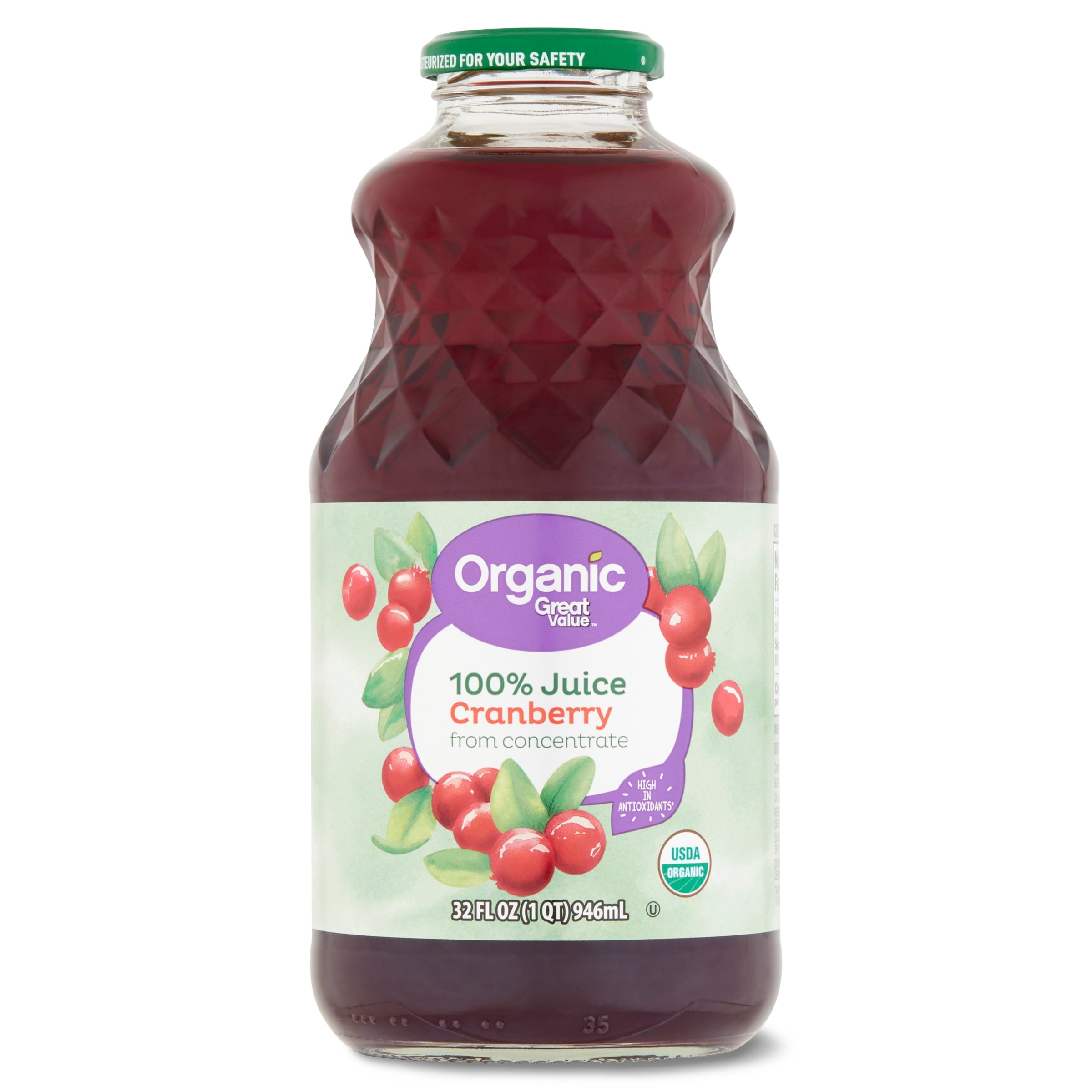 Great Value Organic Cranberry Juice 32 fl oz Bottle