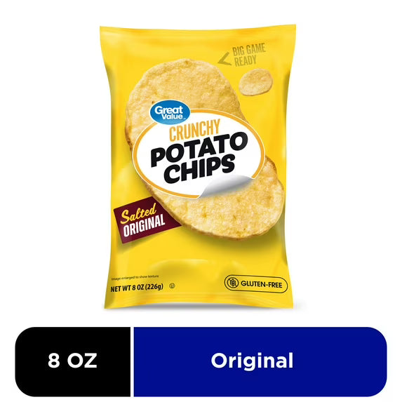 Great Value Salted Original Crunchy Potato Chips, 8 oz