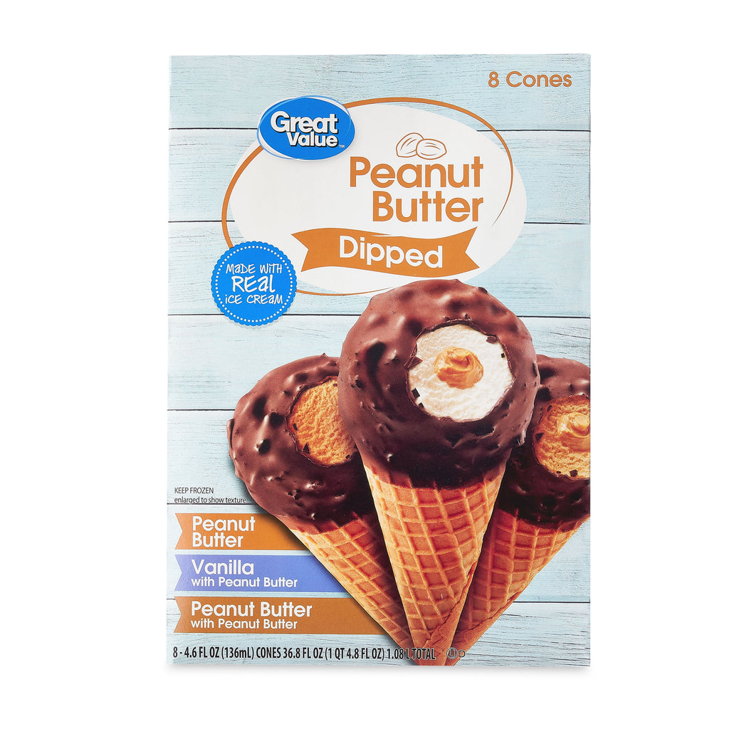 Great Value Peanut Butter Dipped Ice Cream Cones Variety Pack 8 Count 36.8 Oz