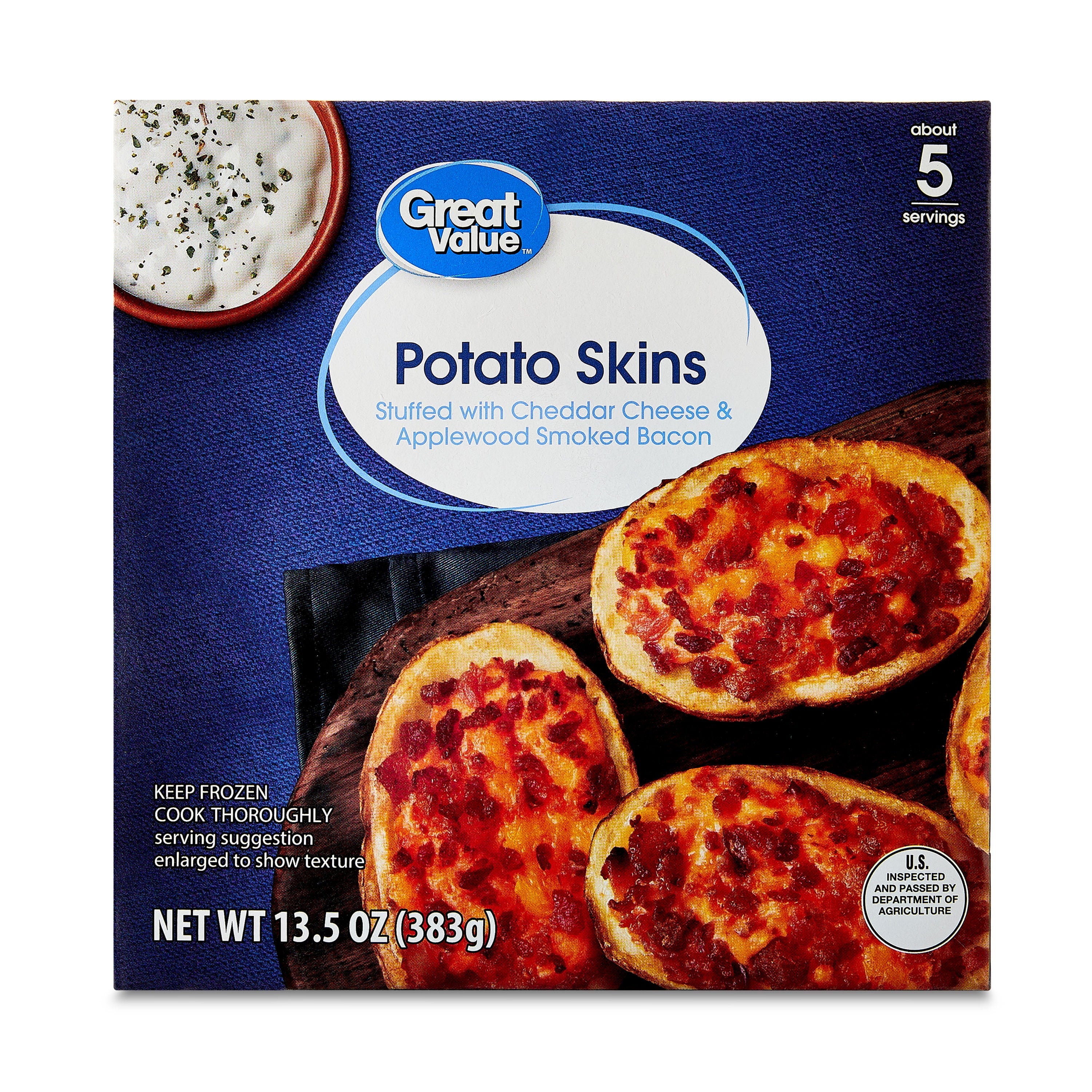 Great Value Potato Skins Cheddar Cheese & Bacon Frozen 13.5 Oz