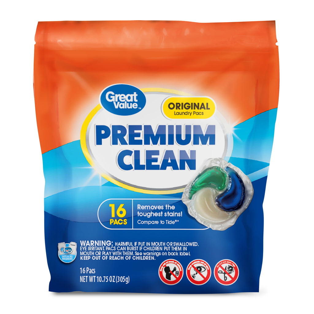 Great Value Premium Clean Laundry Pacs Original Scent 16 Count