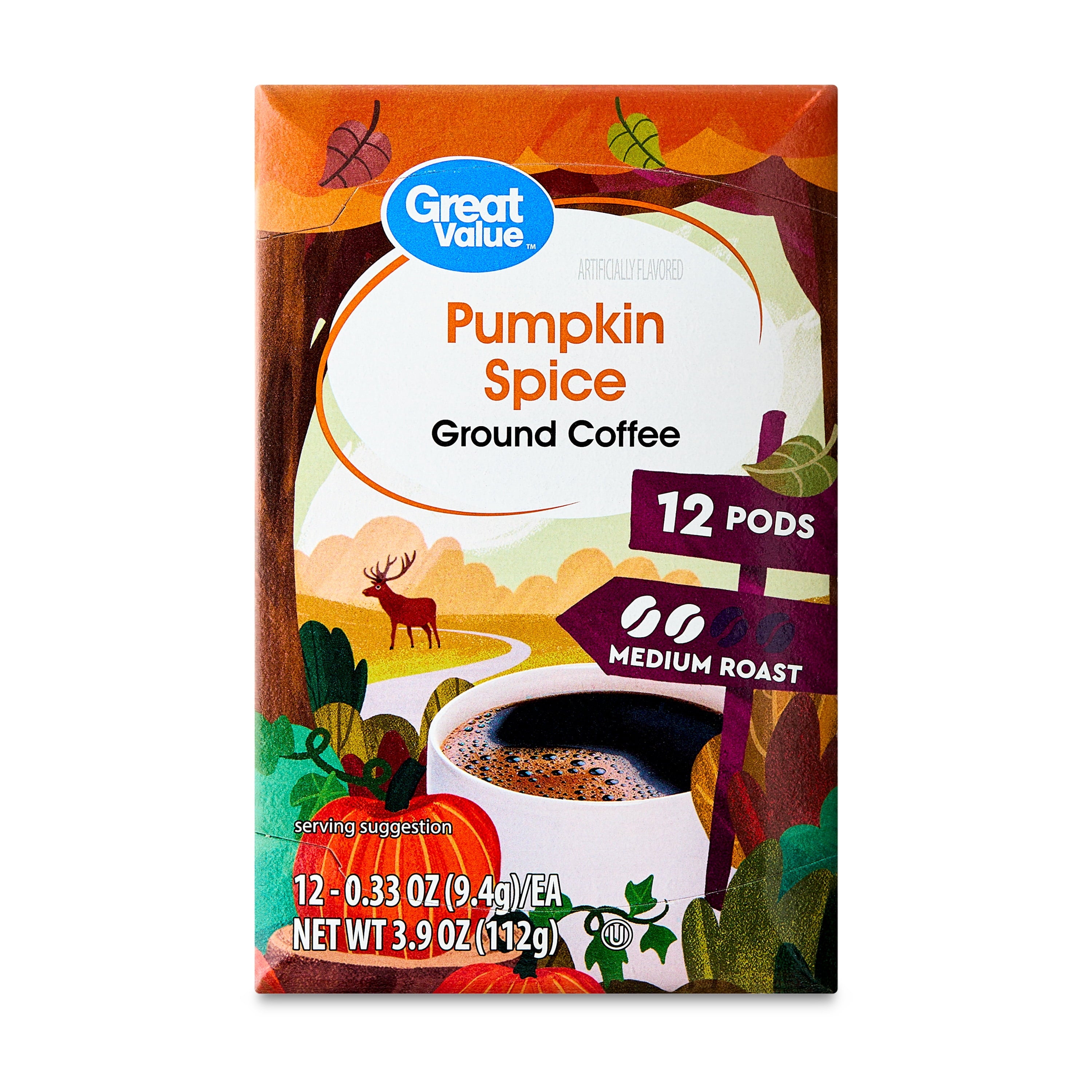 Great Value Pumpkin Spice Naturally Caffeinated Medium Roast Ground Coffee 12 Count