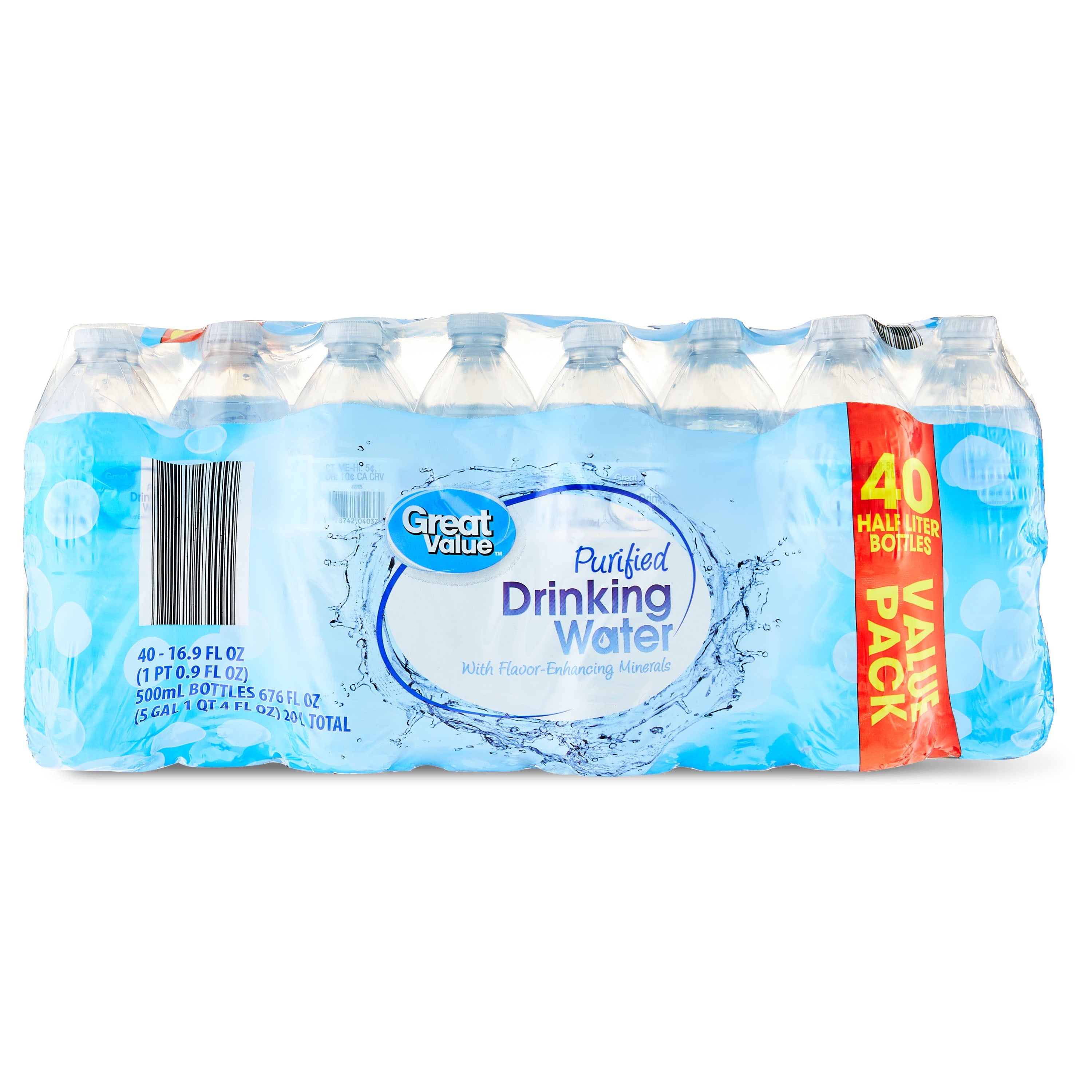 Great Value Purified Drinking Water 16.9 fl oz Bottles 40 Count Pack