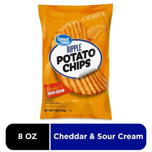 Cheddar & Sour Cream Rippled Potato Chips 8 Oz 1 Count Great Value