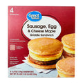 Great Value Sausage, Egg & Cheese Maple Griddle Sandwich, 4.9 oz, 4 Count