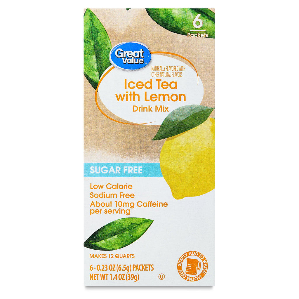 Great Value Sugar-Free Iced Tea with Lemon Naturally Caffeinated Instant Drink Mix 0.23 oz 6 Count