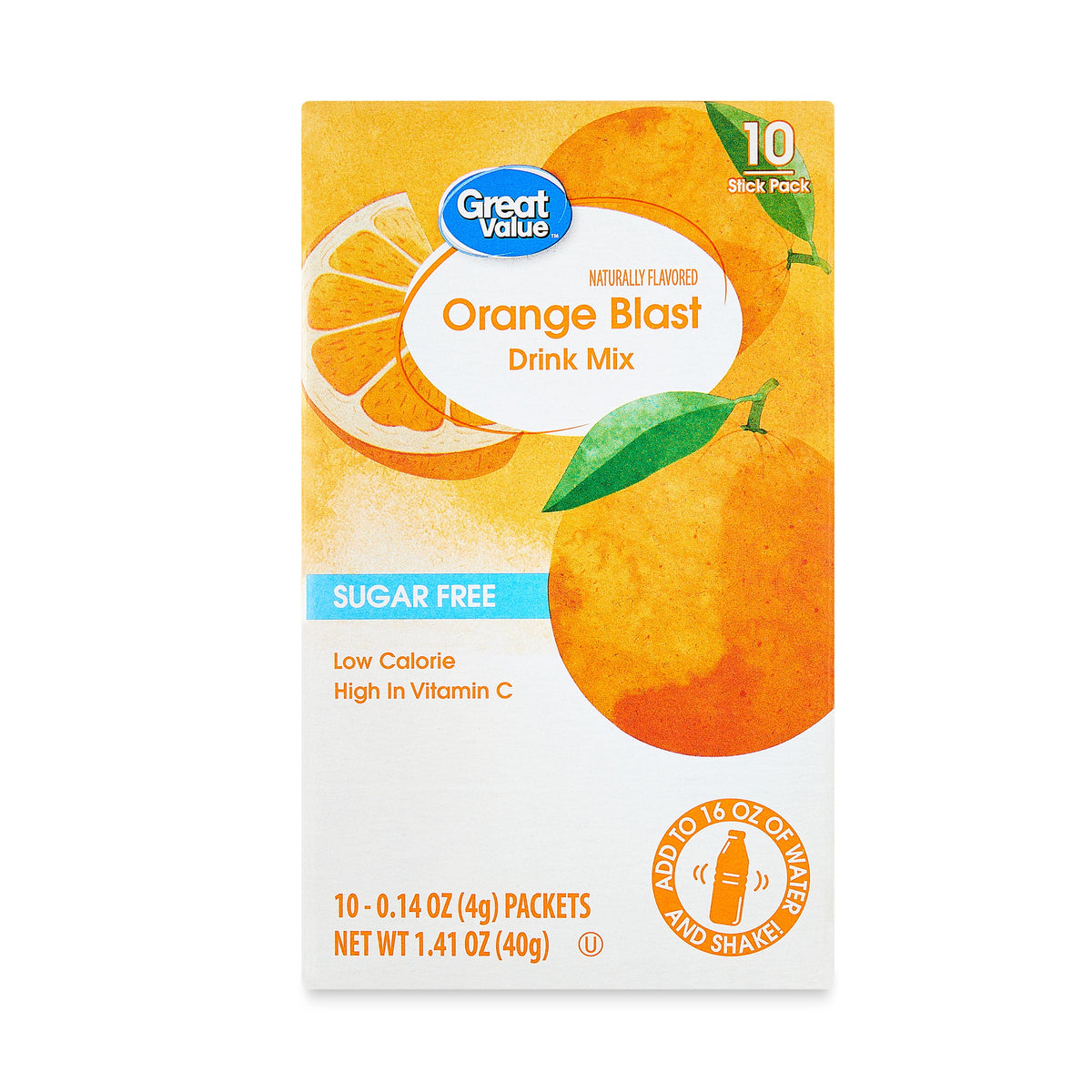 Great Value Sugar-Free Orange Early Rise Drink Mix 0.14 oz 10 Count