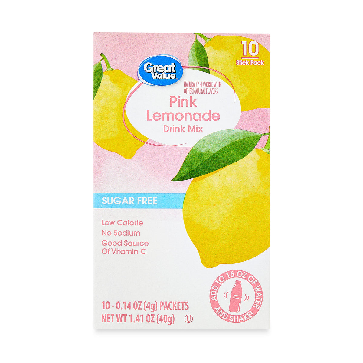 Great Value Sugar-Free Pink Lemonade Drink Mix Packets 0.14 oz 10 Count