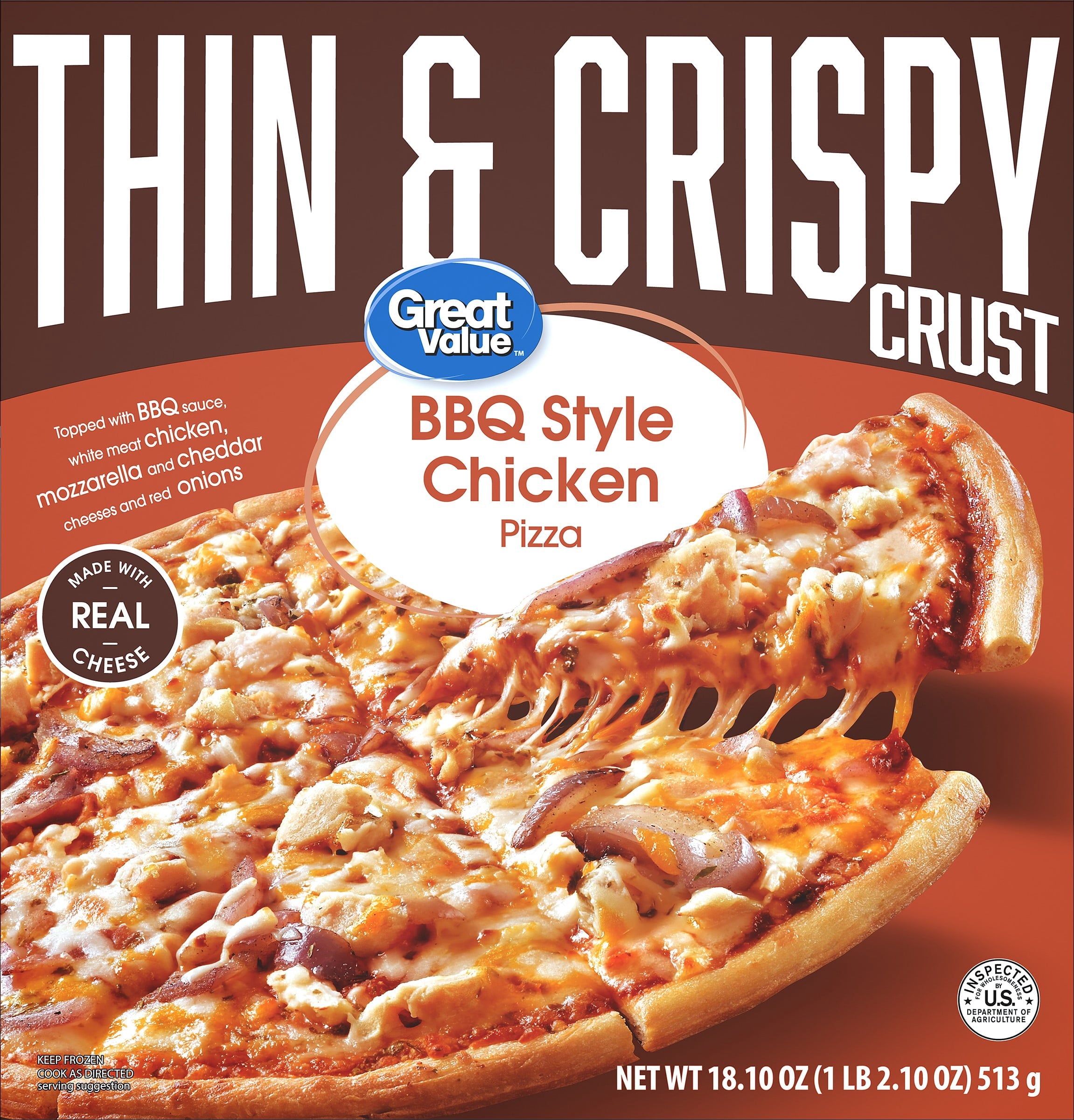 Great Value Thin Crust BBQ Chicken Frozen Pizza 18.1 Oz