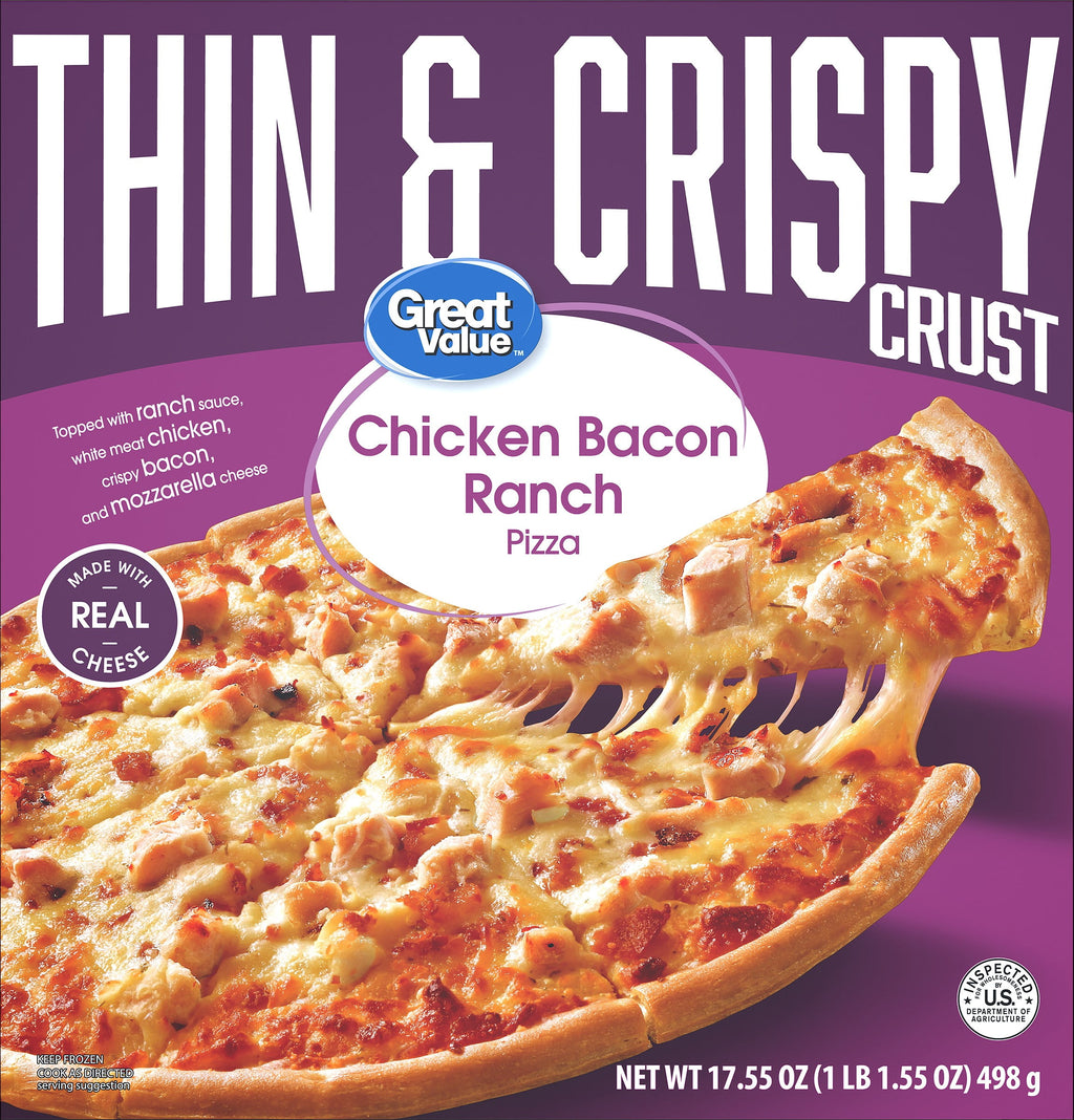 Great Value Thin Crust Chicken Bacon Ranch Frozen Pizza 17.55 Oz