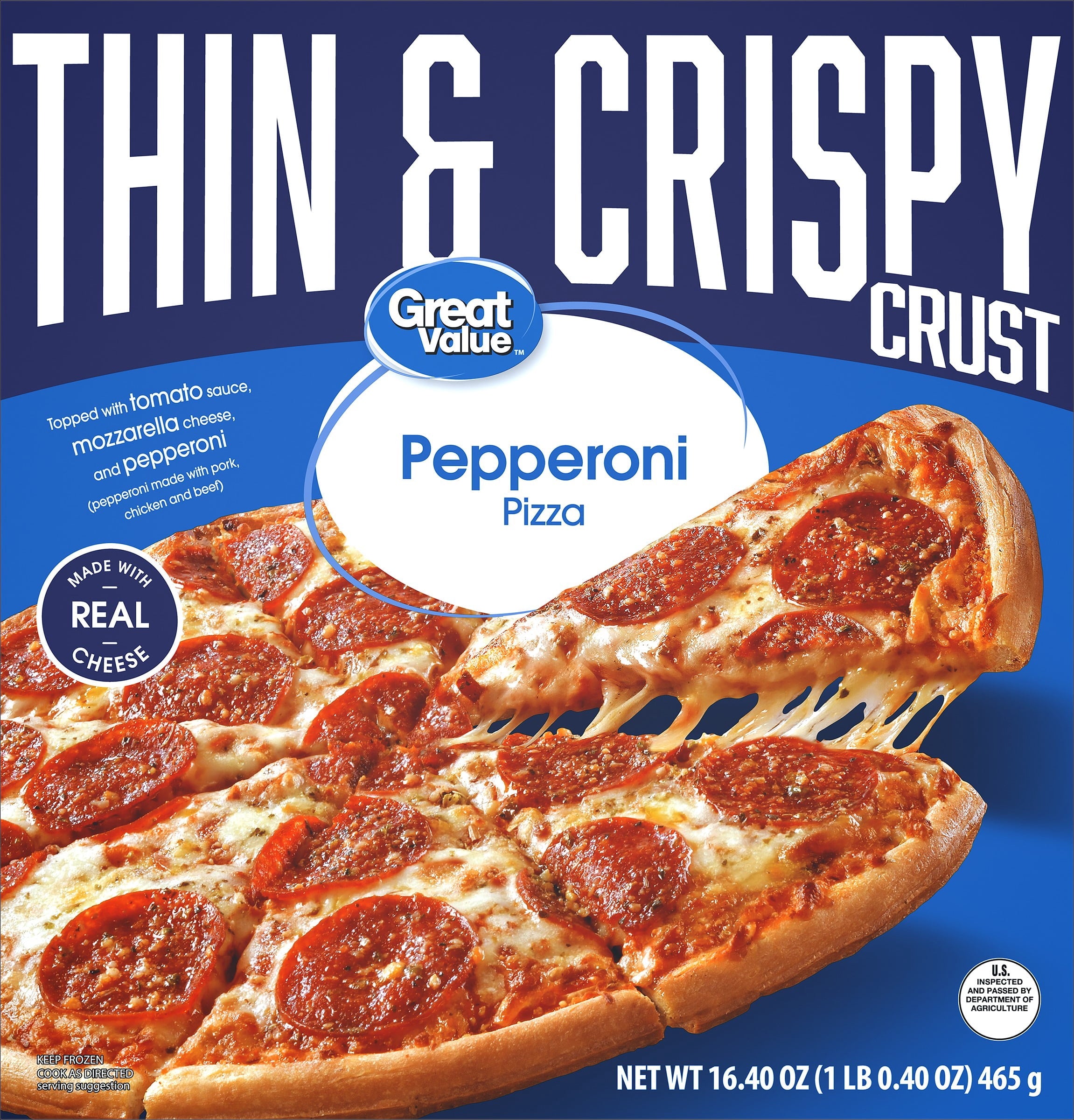 Great Value Thin Crust Pepperoni Frozen Pizza 16.4 Oz