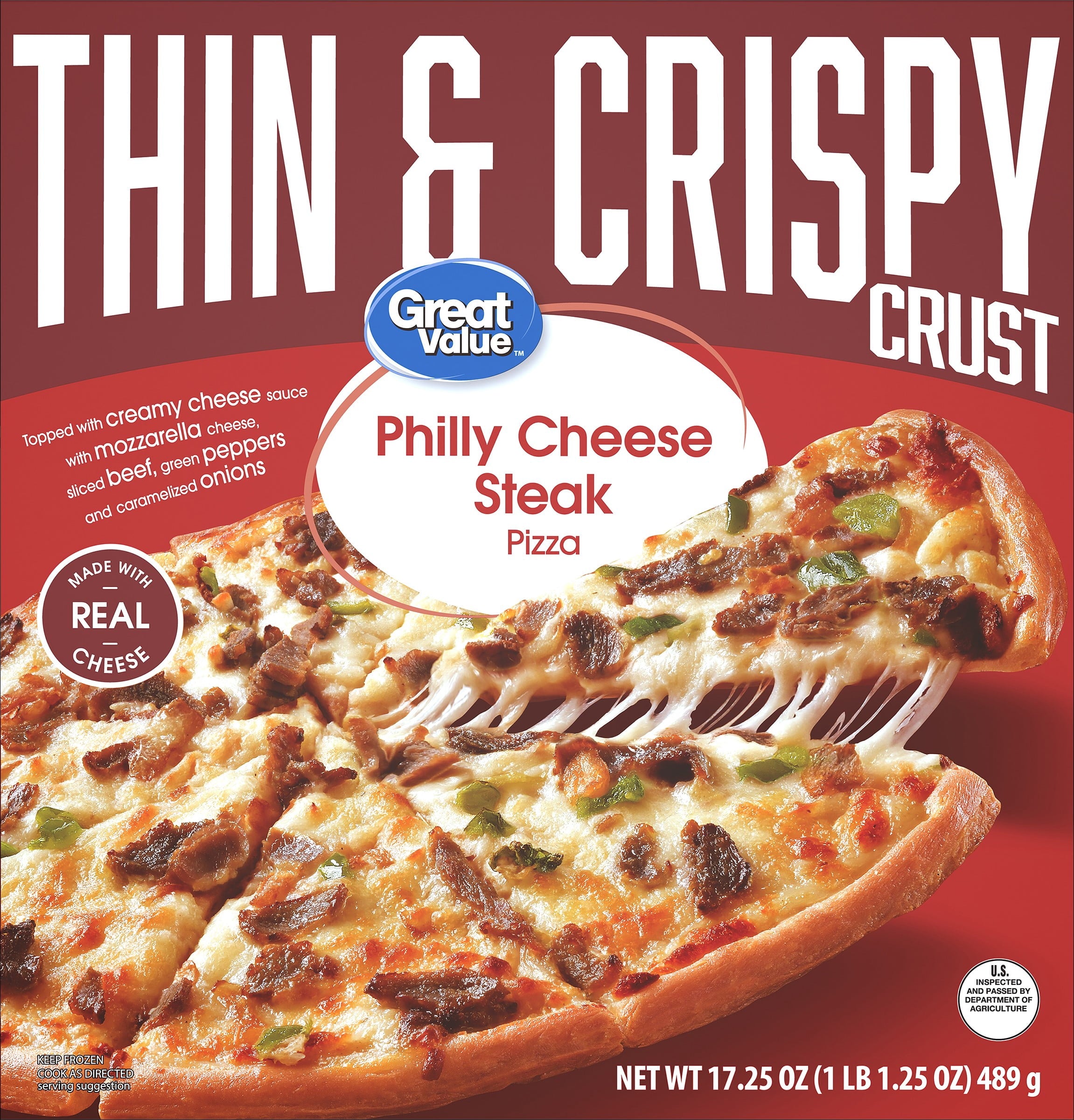 Great Value Thin Crust Philly Cheesesteak Pizza Frozen 17.25 Oz