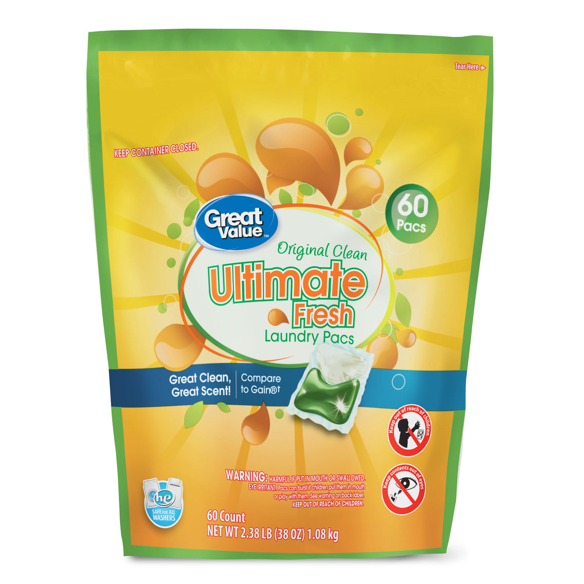 Great Value Ultimate Fresh Laundry Pacs Original Clean 60 Count