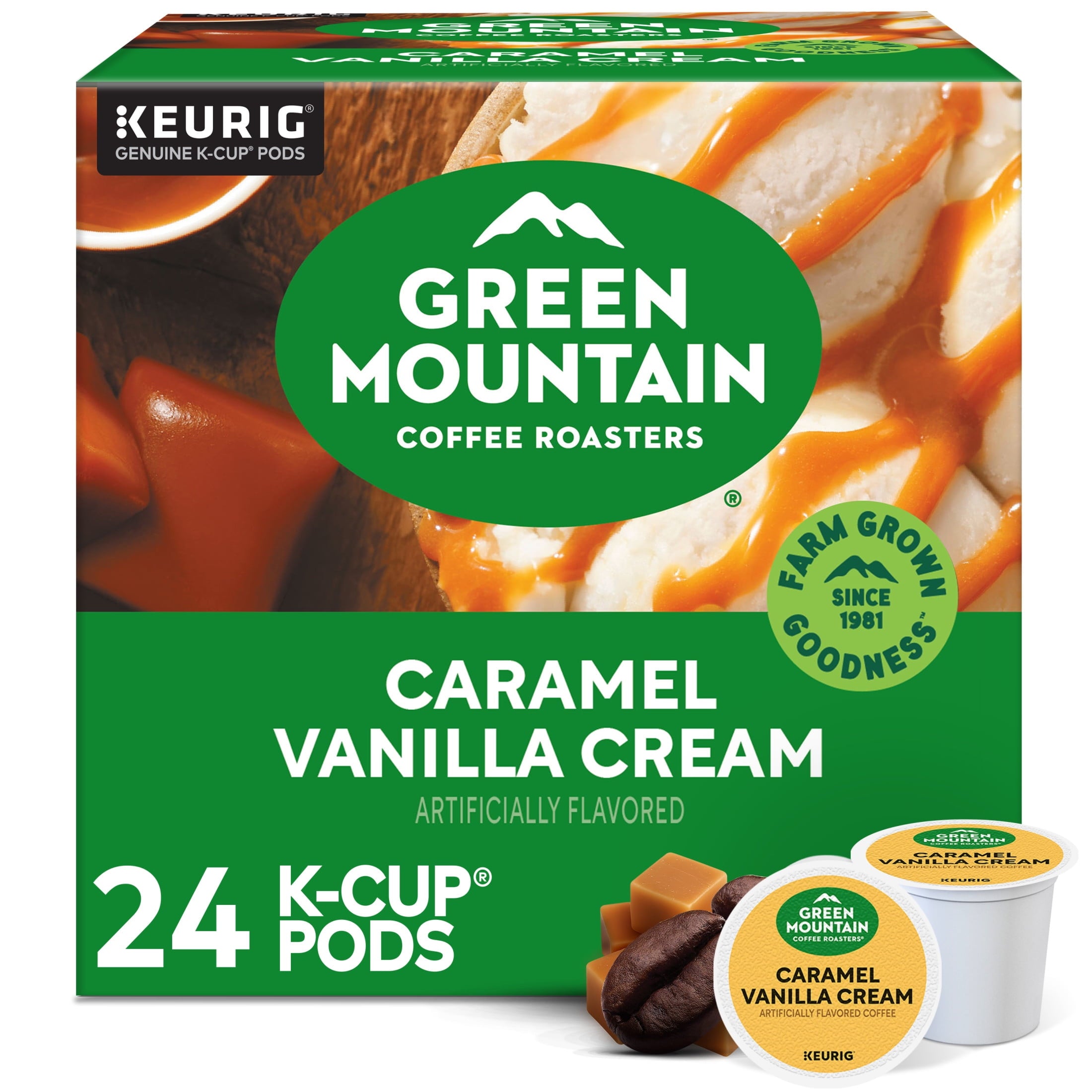 Green Mountain Coffee Roasters Caramel Vanilla Cream Light Roast K-Cup Coffee Pods 24 Count