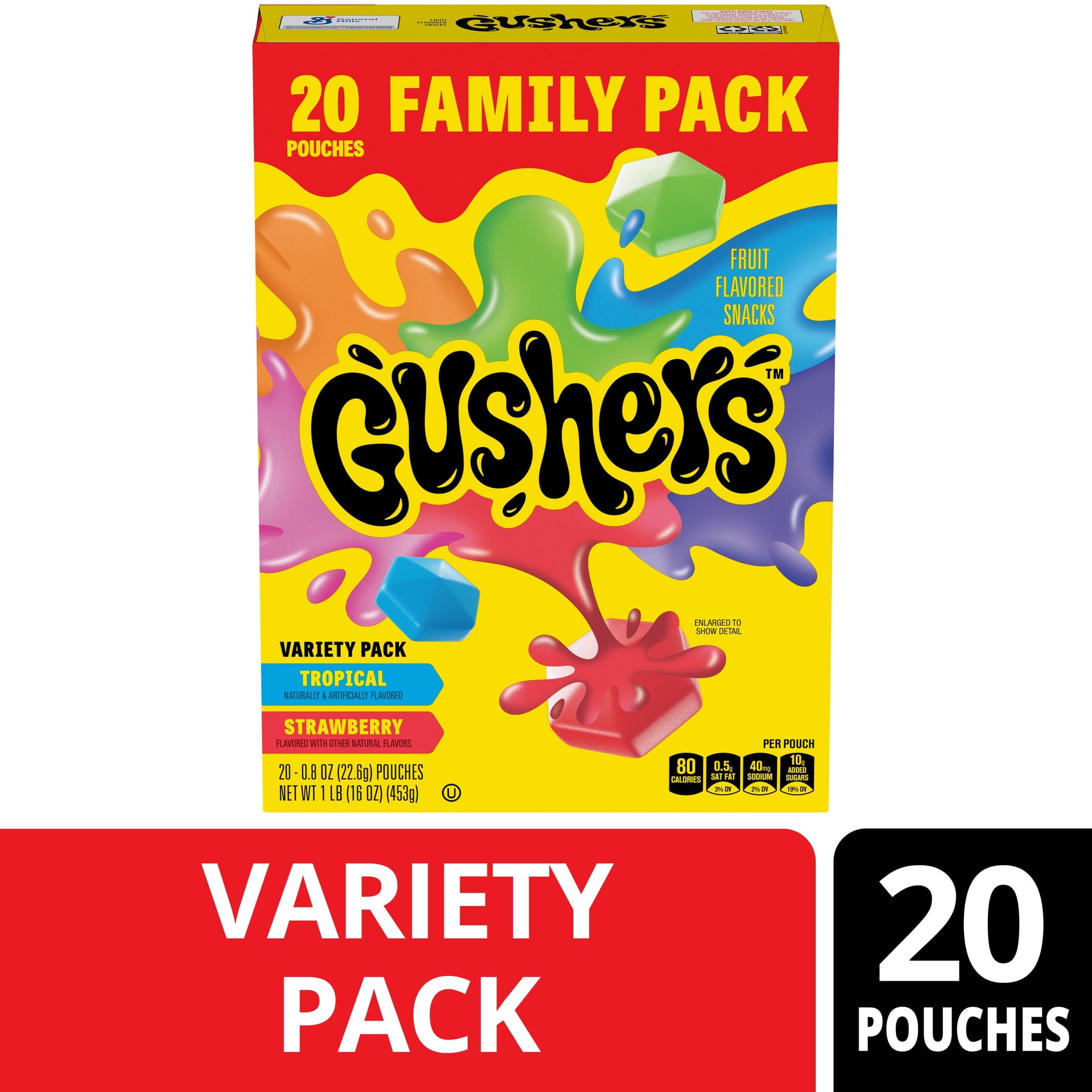 Tropical and Strawberry Fruit Flavored Snacks 16 Oz 20 Count Gushers