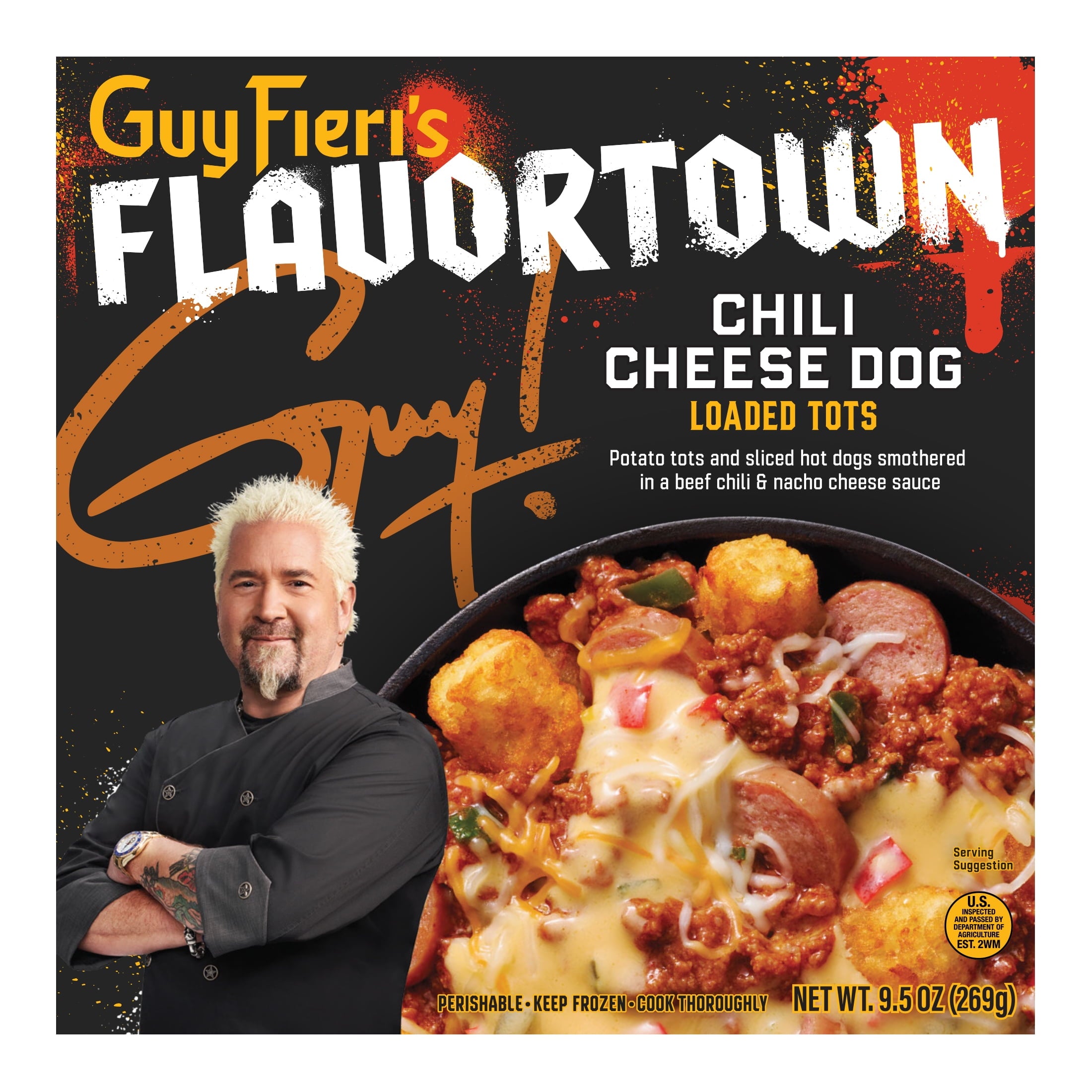 Guy Fieri's Flavortown Chili Cheese Dog Loaded Tots Frozen Bowl 9.5 Oz