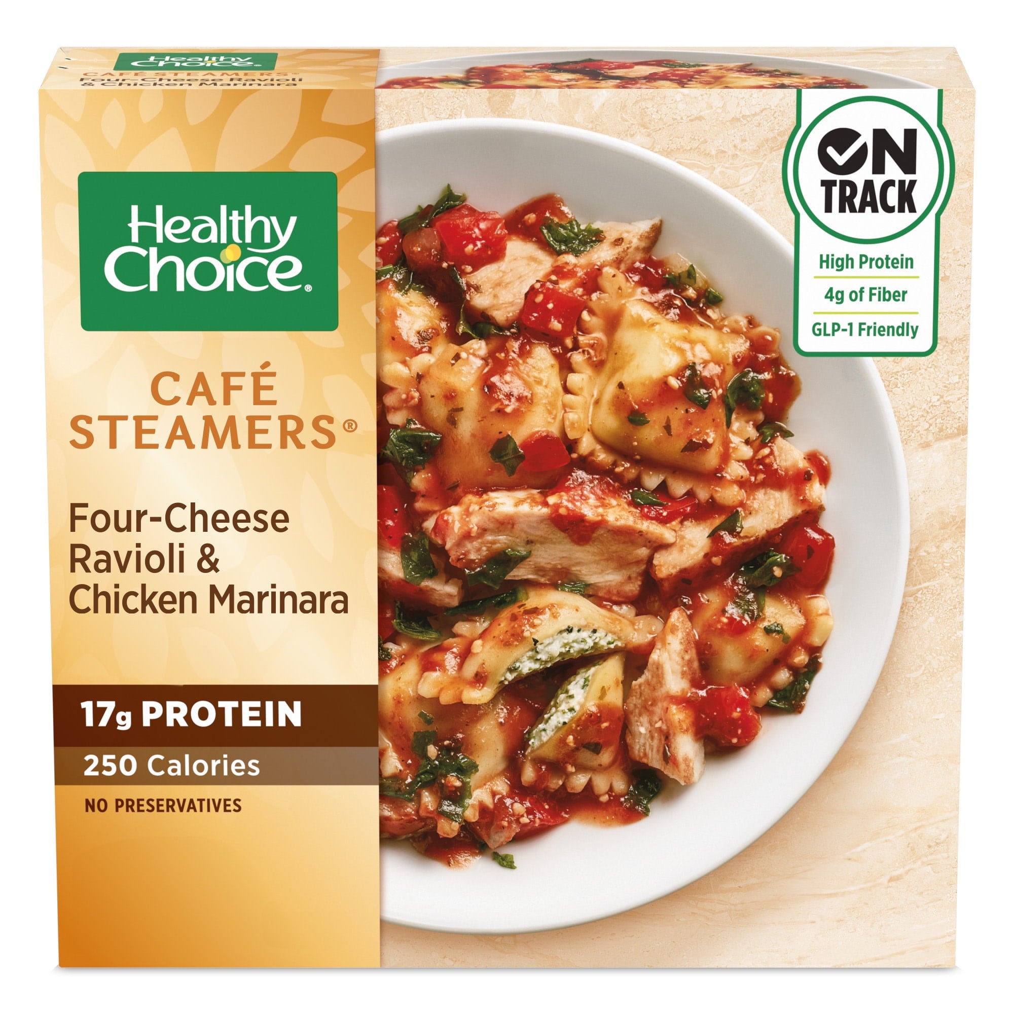 Healthy Choice Cafe Steamers Four-Cheese Ravioli & Chicken Marinara Frozen Meal 10 Oz