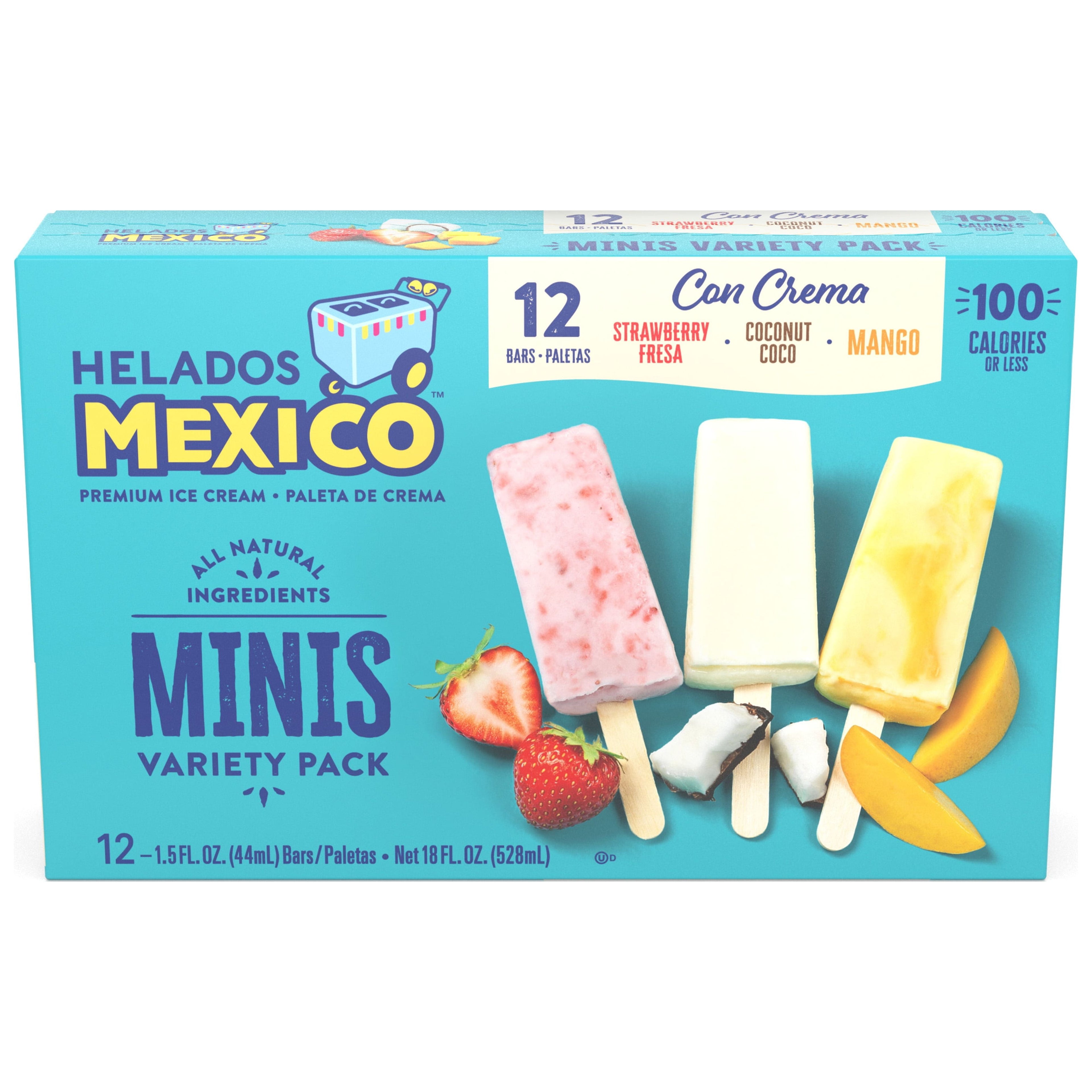 Helados Mexico Minis Strawberry Coconut Mango Ice Cream Bars Variety Pack 12 Count 18 Fl Oz