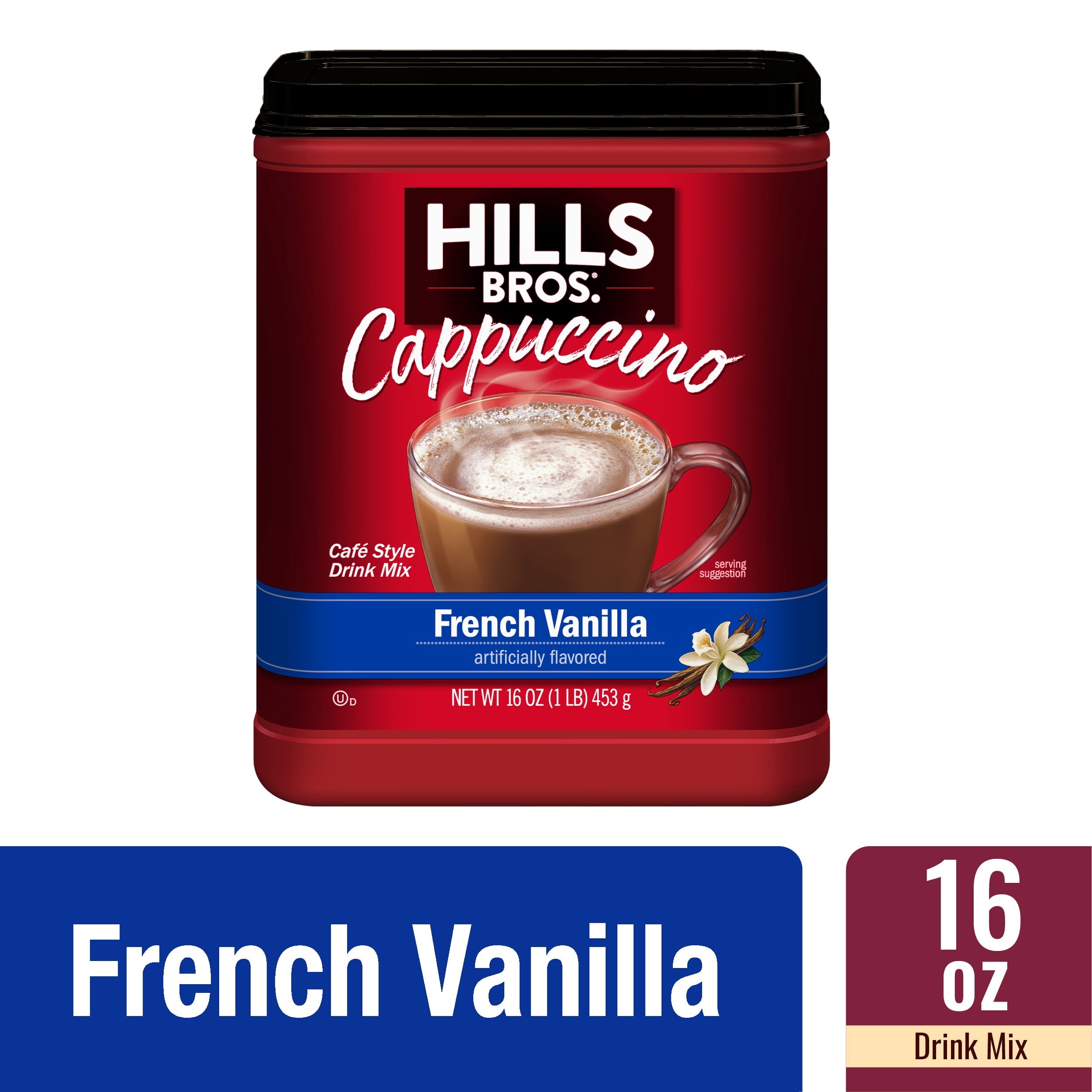 Hills Bros French Vanilla Naturally Caffeinated Medium Instant Cappuccino Mix 16 oz Canister