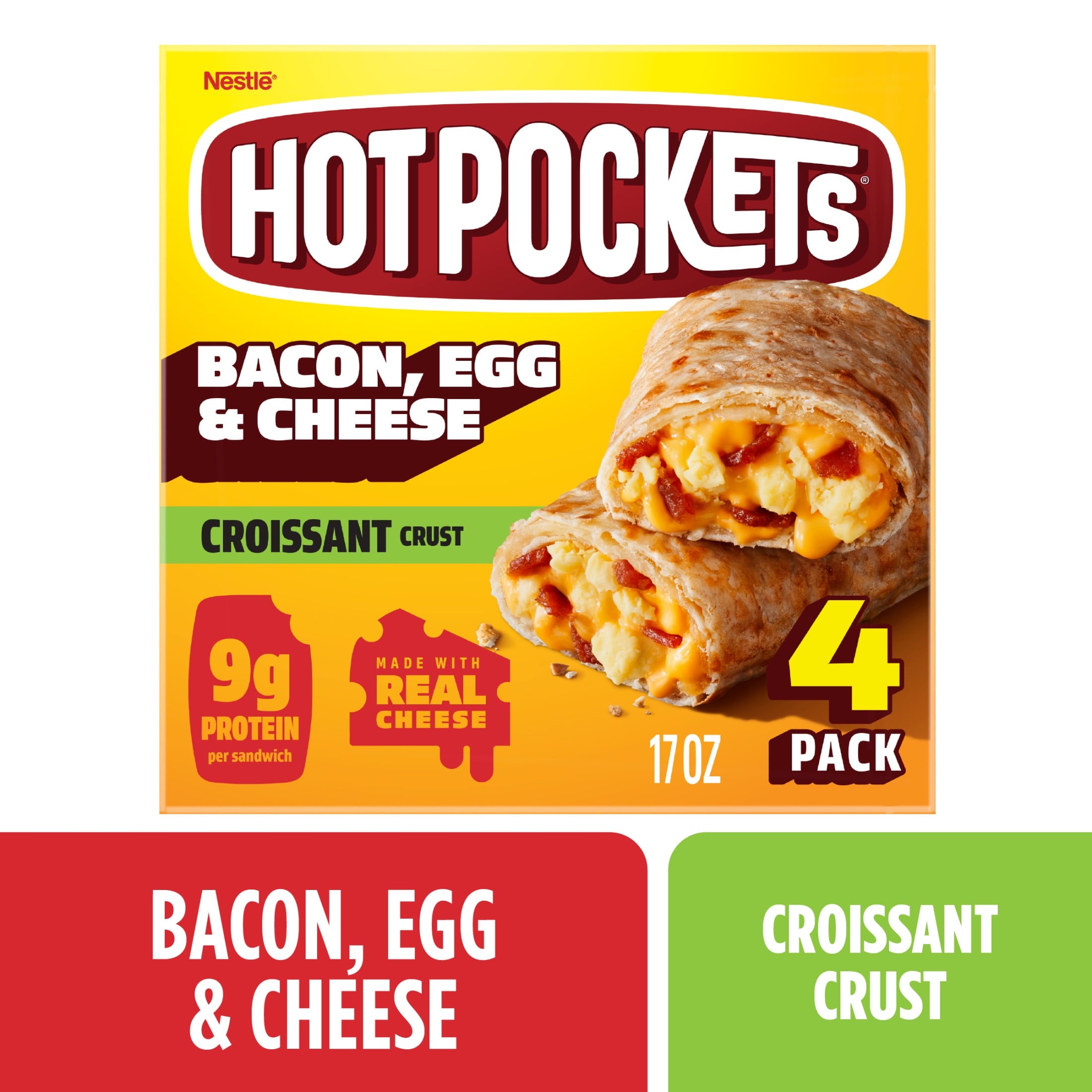 Hot Pockets Bacon Egg and Cheese Croissant Crust Breakfast Sandwich Frozen 17 Oz 4 Count