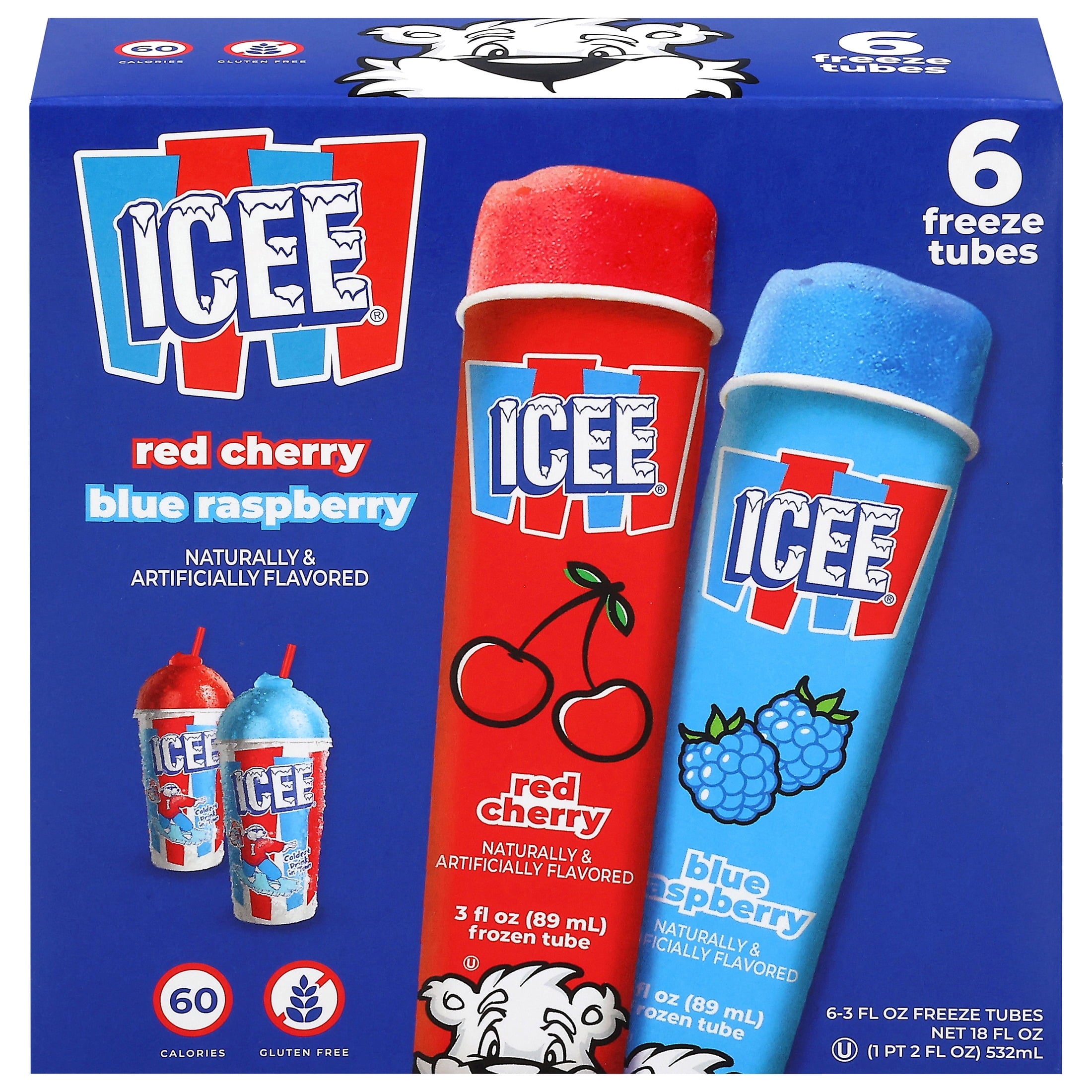 ICEE Cherry & Blue Raspberry Freeze Tubes 6 Count 18 Fl Oz