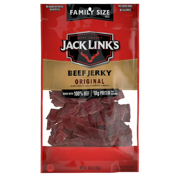 Jack Link’s Beef Jerky, Made with 100% Beef, Original Flavor, 10g of Protein per Serving, 10 Ounce Bag