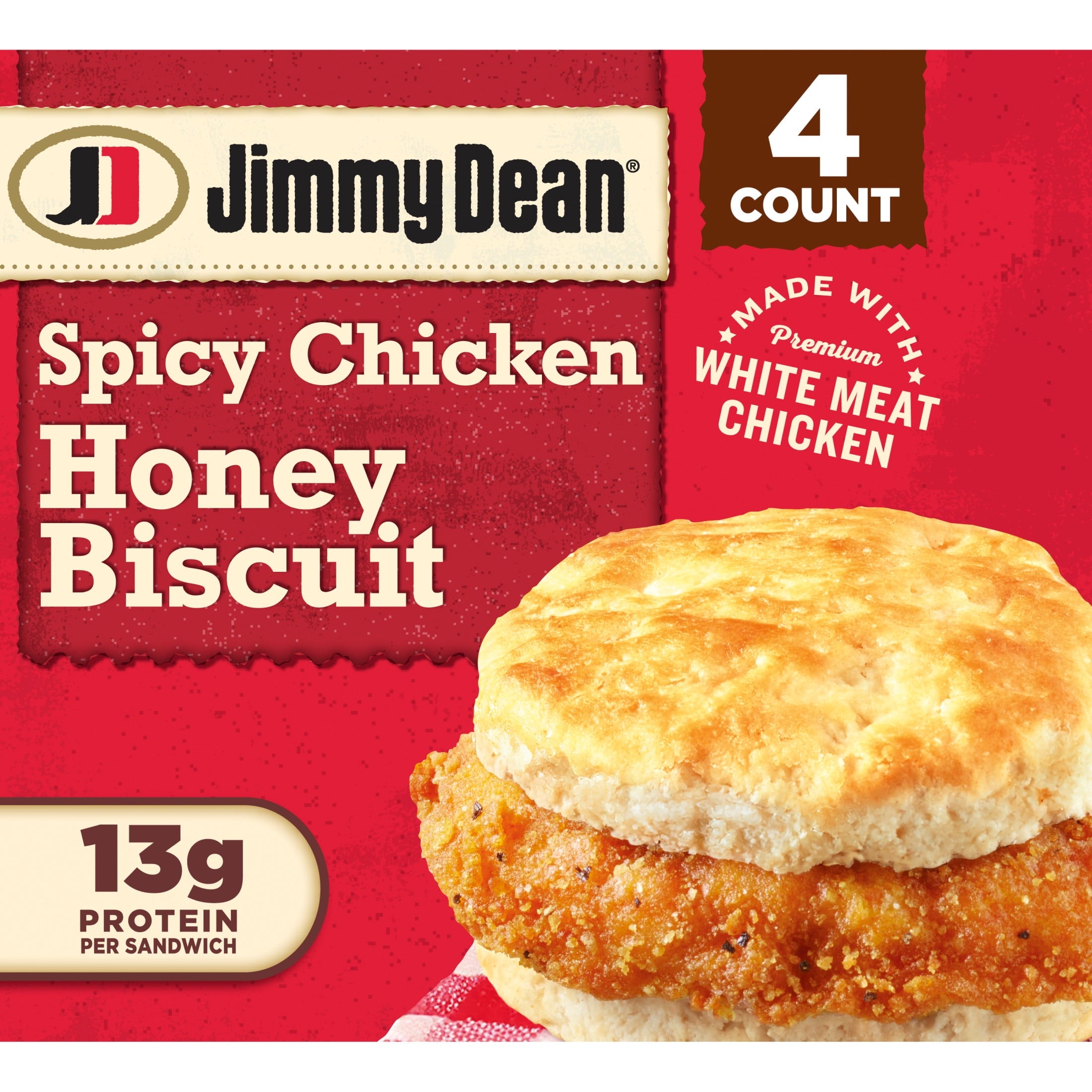 Jimmy Dean Spicy Crispy Chicken Honey Biscuit Frozen Breakfast Sandwich 4 Count 16.4 Oz