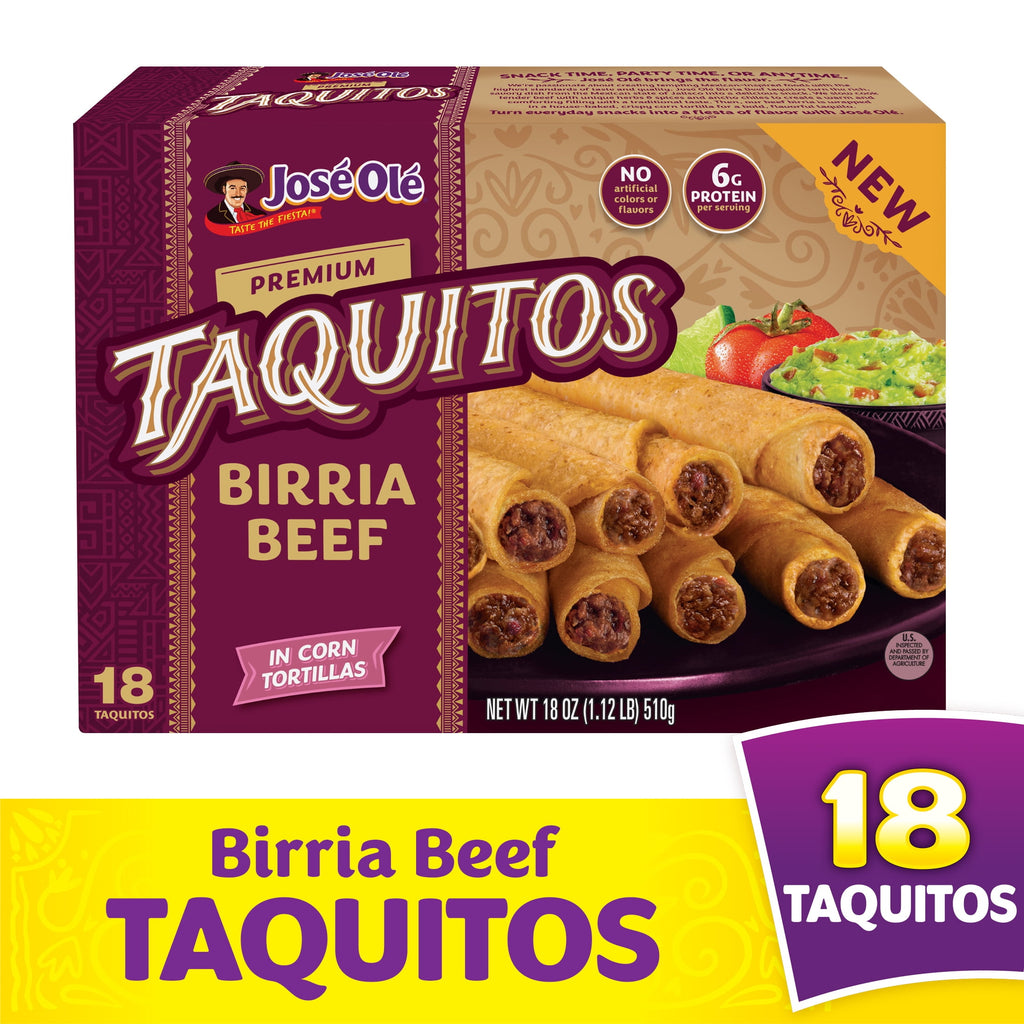 José Olé Birria Beef Taquitos Frozen Mexican Snacks 18 Oz