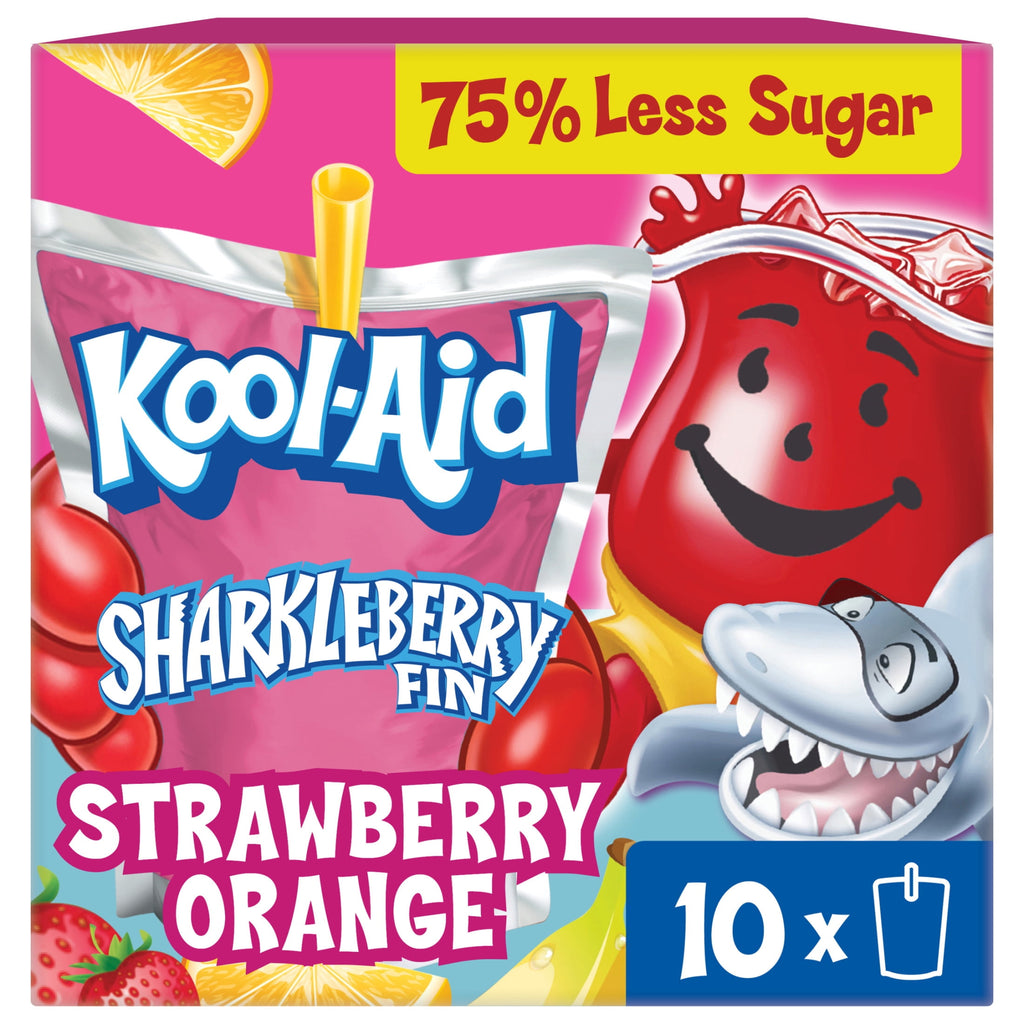 Kool-Aid Jammers Sharkleberry Fin Strawberry Orange Punch Drink Pouches 10 Count 6 fl oz