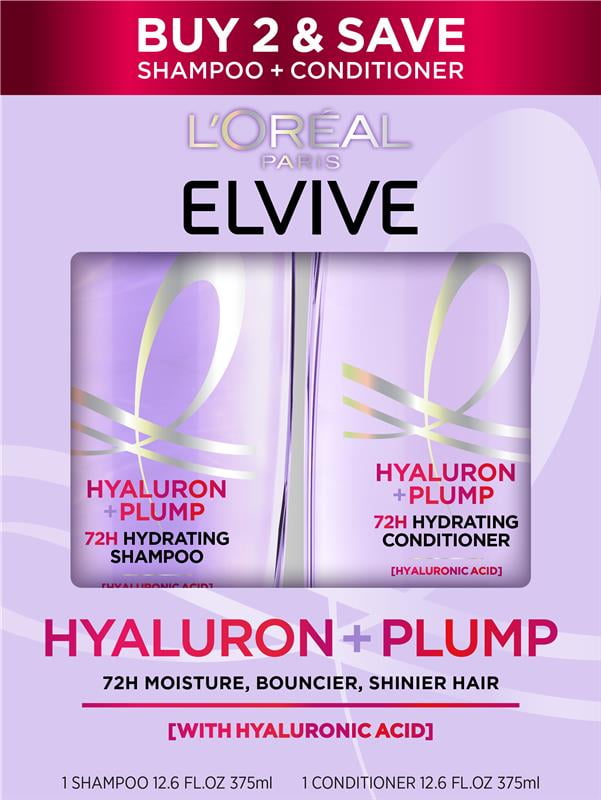 L'Oreal Paris Elvive Hyaluron Plump Hydrating Shampoo & Conditioner Set 25.2 fl oz