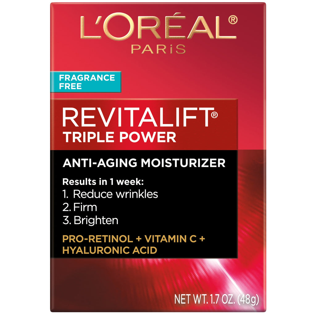 L'Oreal Paris Revitalift Triple Power Anti-Aging Face Moisturizer Fragrance Free Pro Retinol Hyaluronic Acid & Vitamin C 1.7 oz