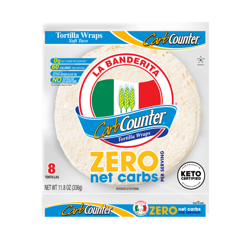 Carb Counter Zero Net Carbs Soft Taco Flour Tortillas 11.8 Oz 8 Count La Banderita